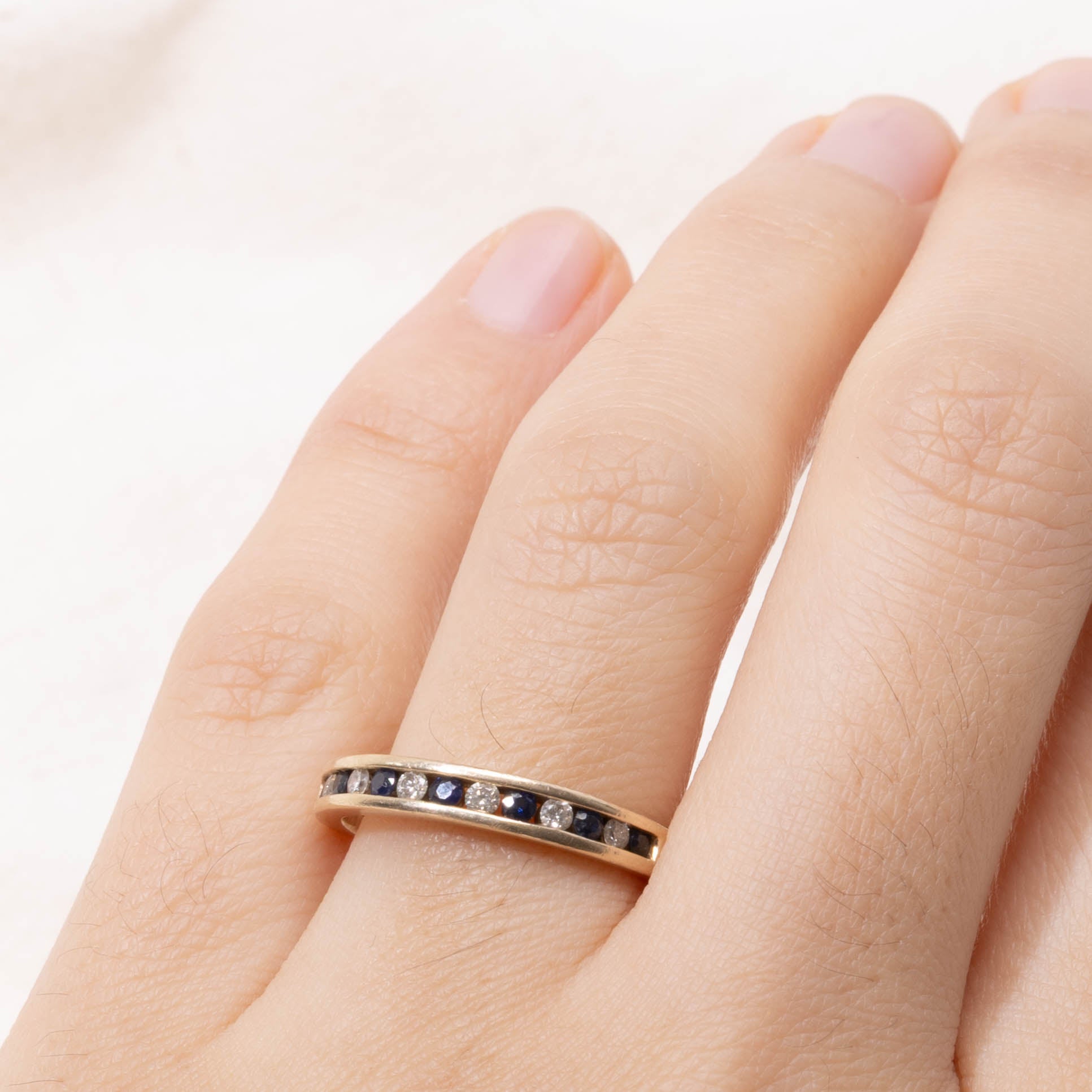 10k Semi Eternity Sapphire & Diamond Band | SZ 7.25