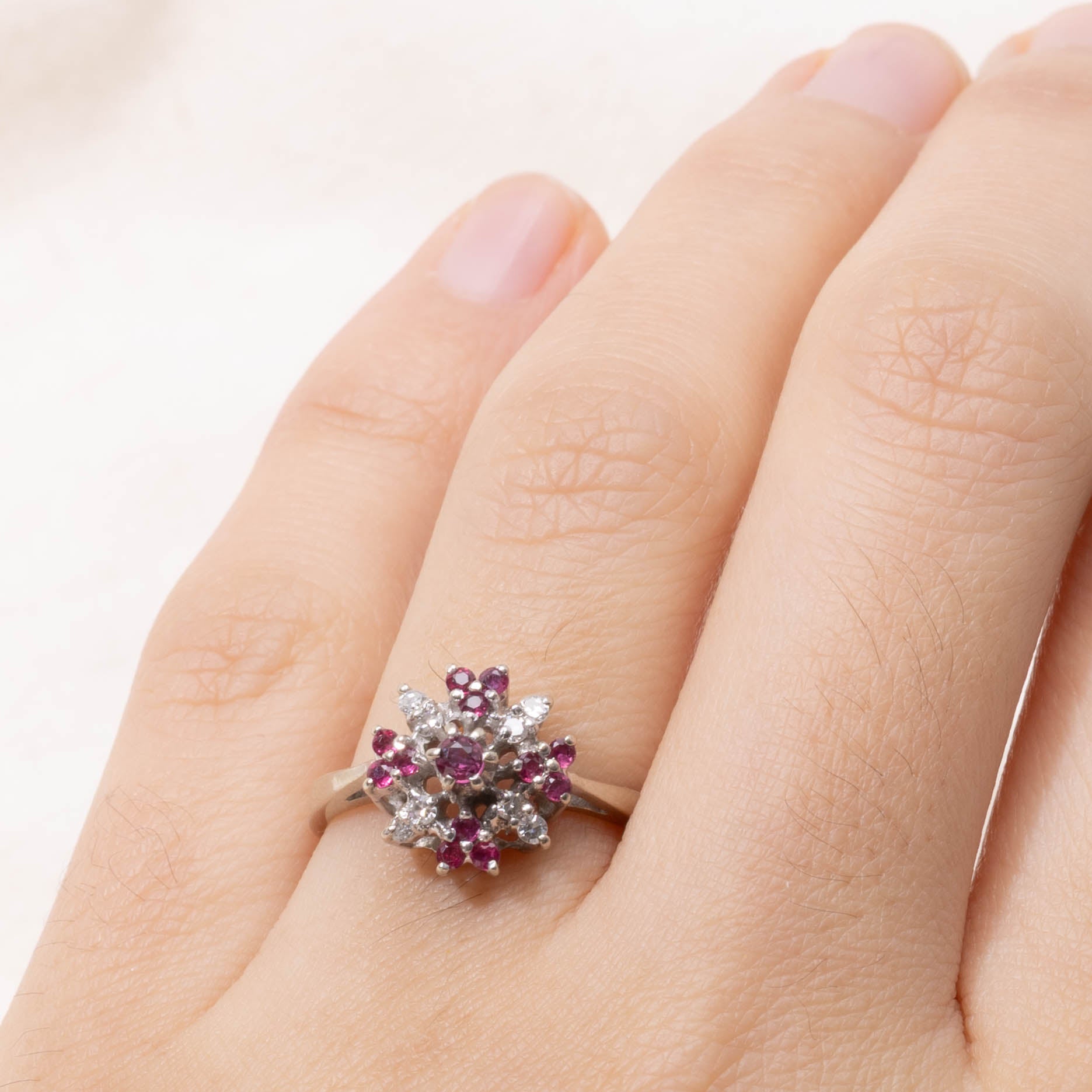 14k Ruby & Diamond Floral Cluster Ring | SZ 7