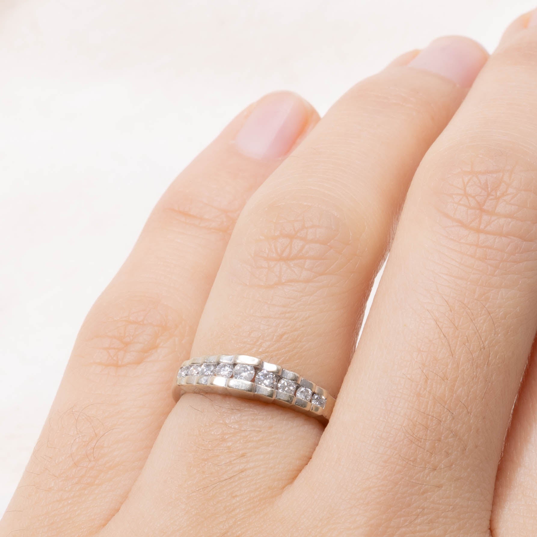 14k Channel Set Semi Eternity Diamond Grooved Band | SZ 4.5