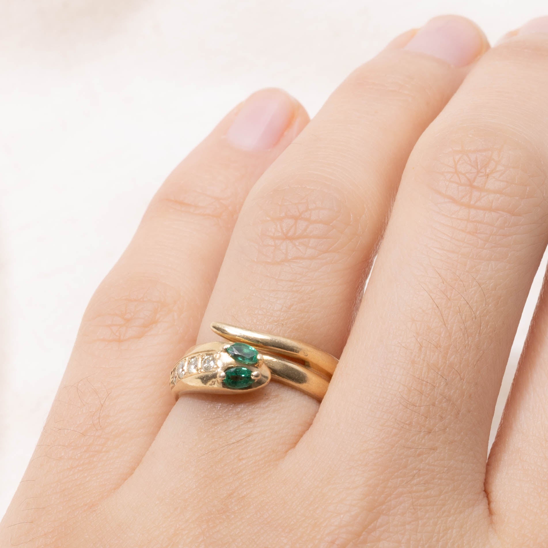 14k Emerald & Diamond Snake Ring | SZ 6