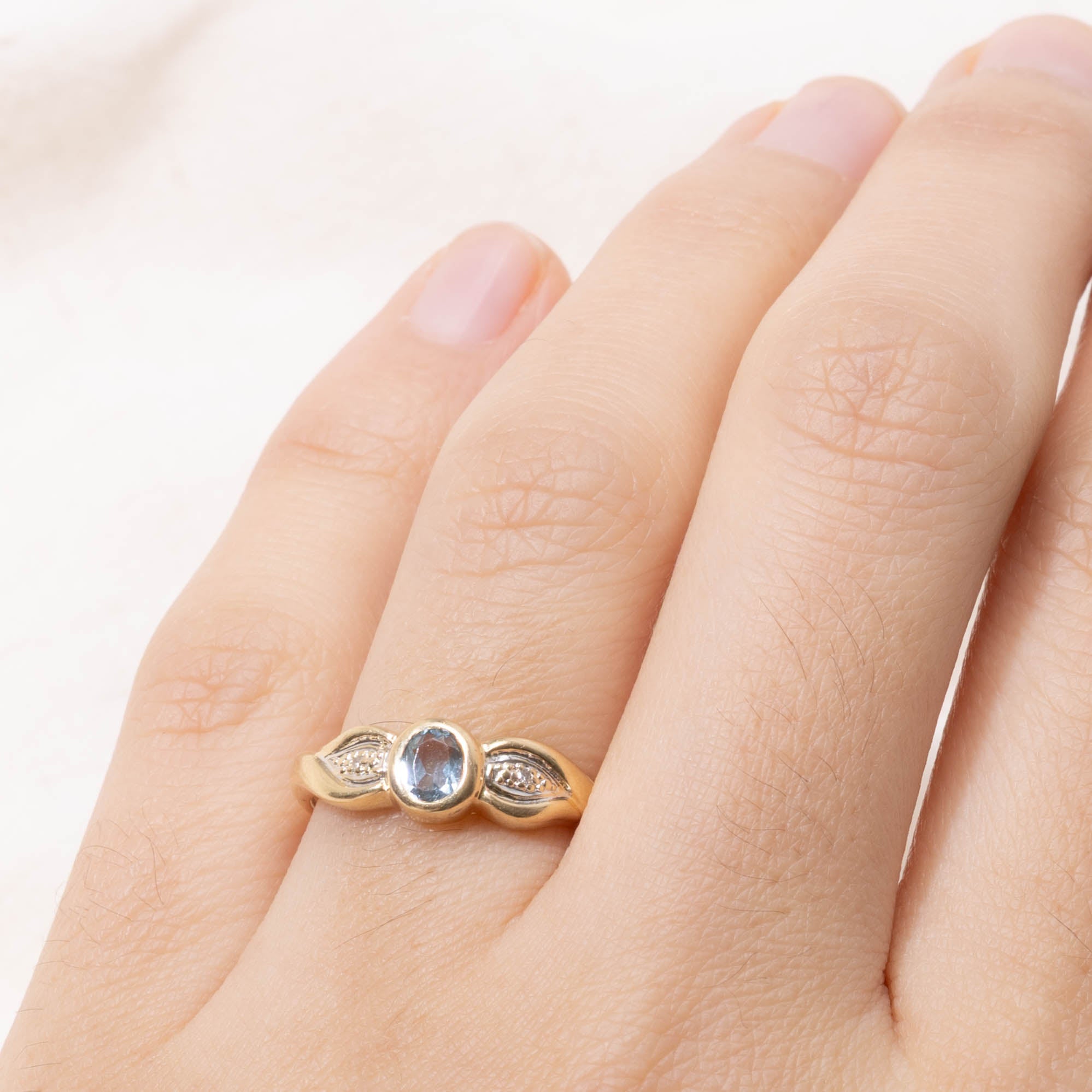 18k Bezel Set Aquamarine & Diamond Ring | SZ 6.75