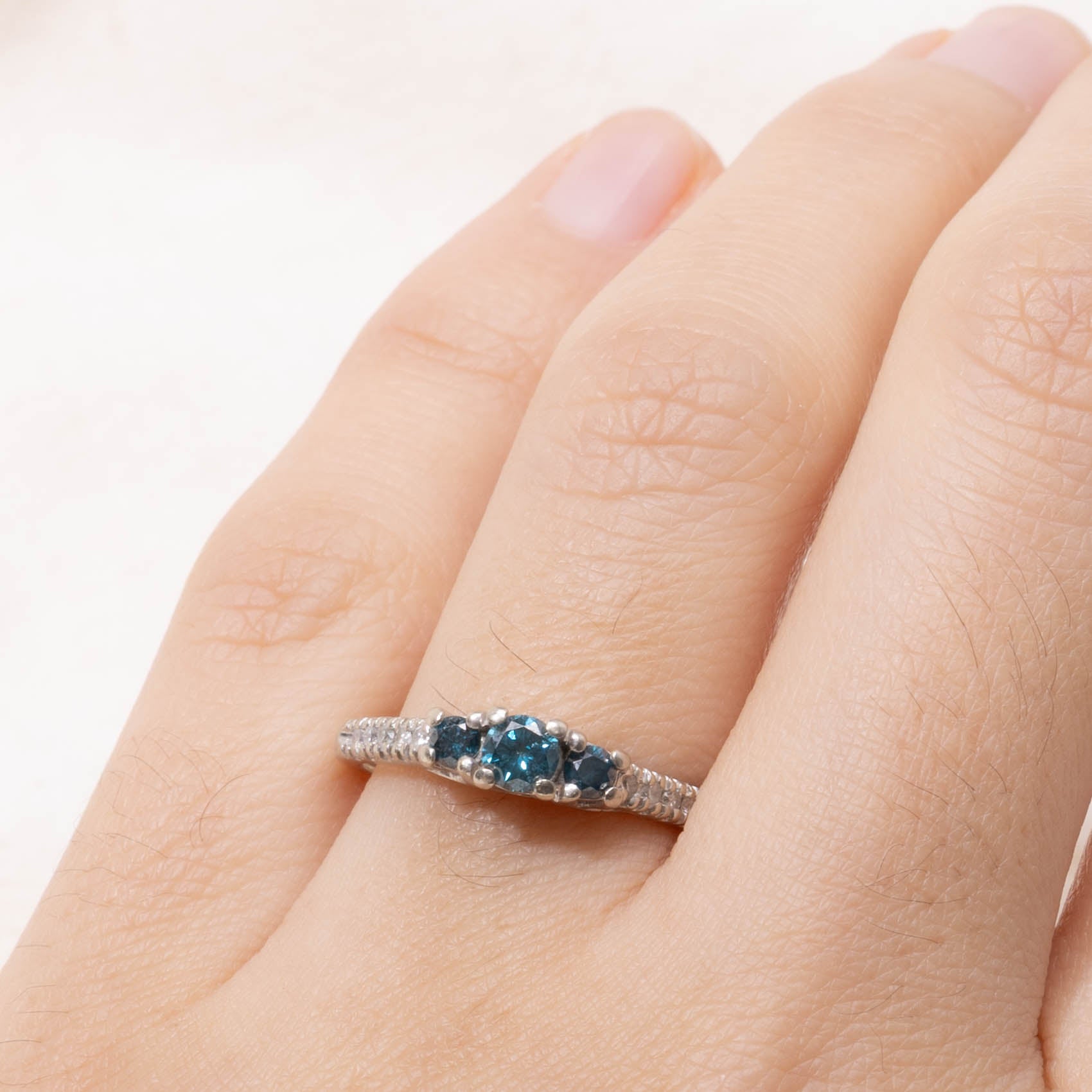 14k Three Stone Blue Diamond Ring | 0.37ctw | SZ 7.5