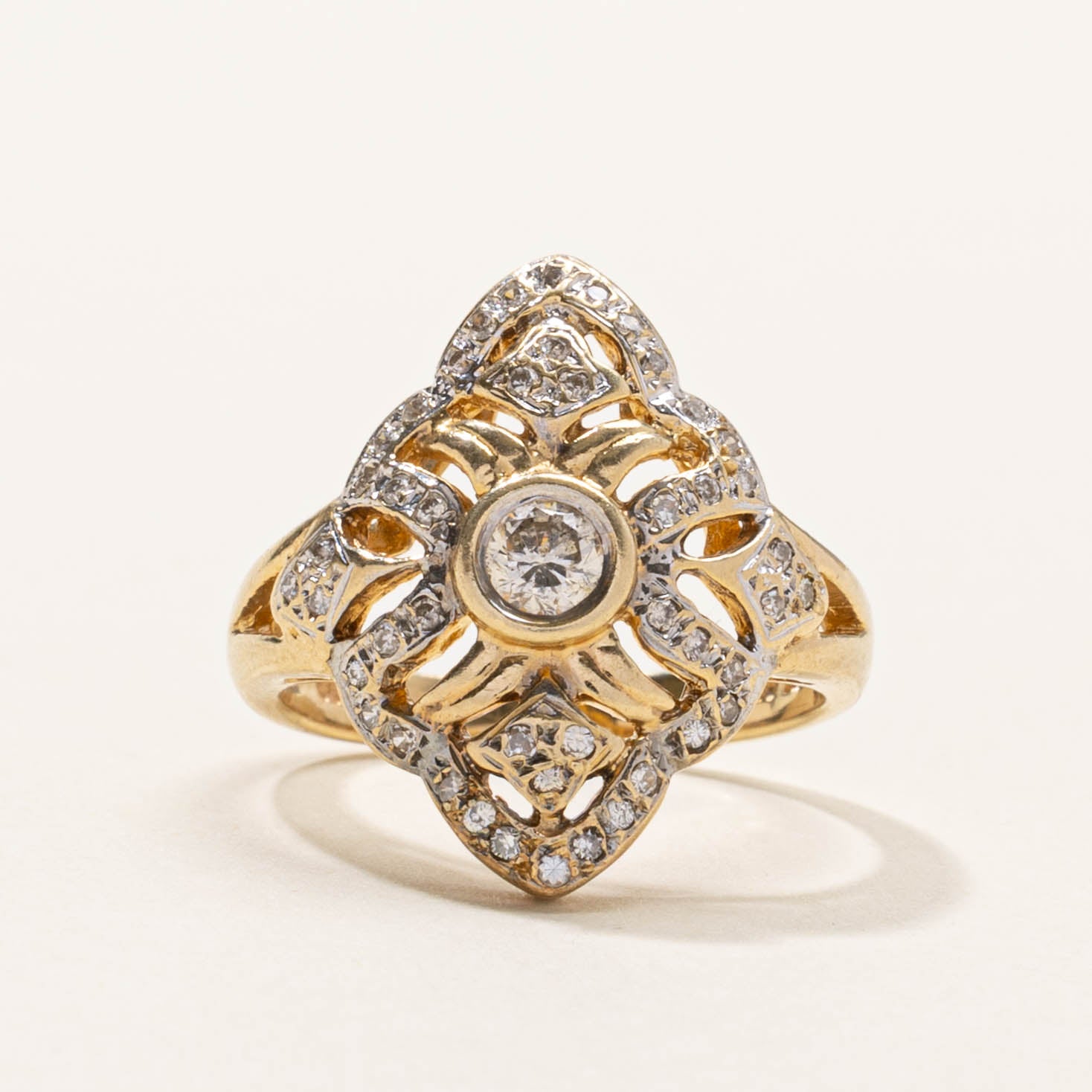 14k Bezel Set Diamond Ornate Openwork Ring | 0.30ctw | SZ 5.25
