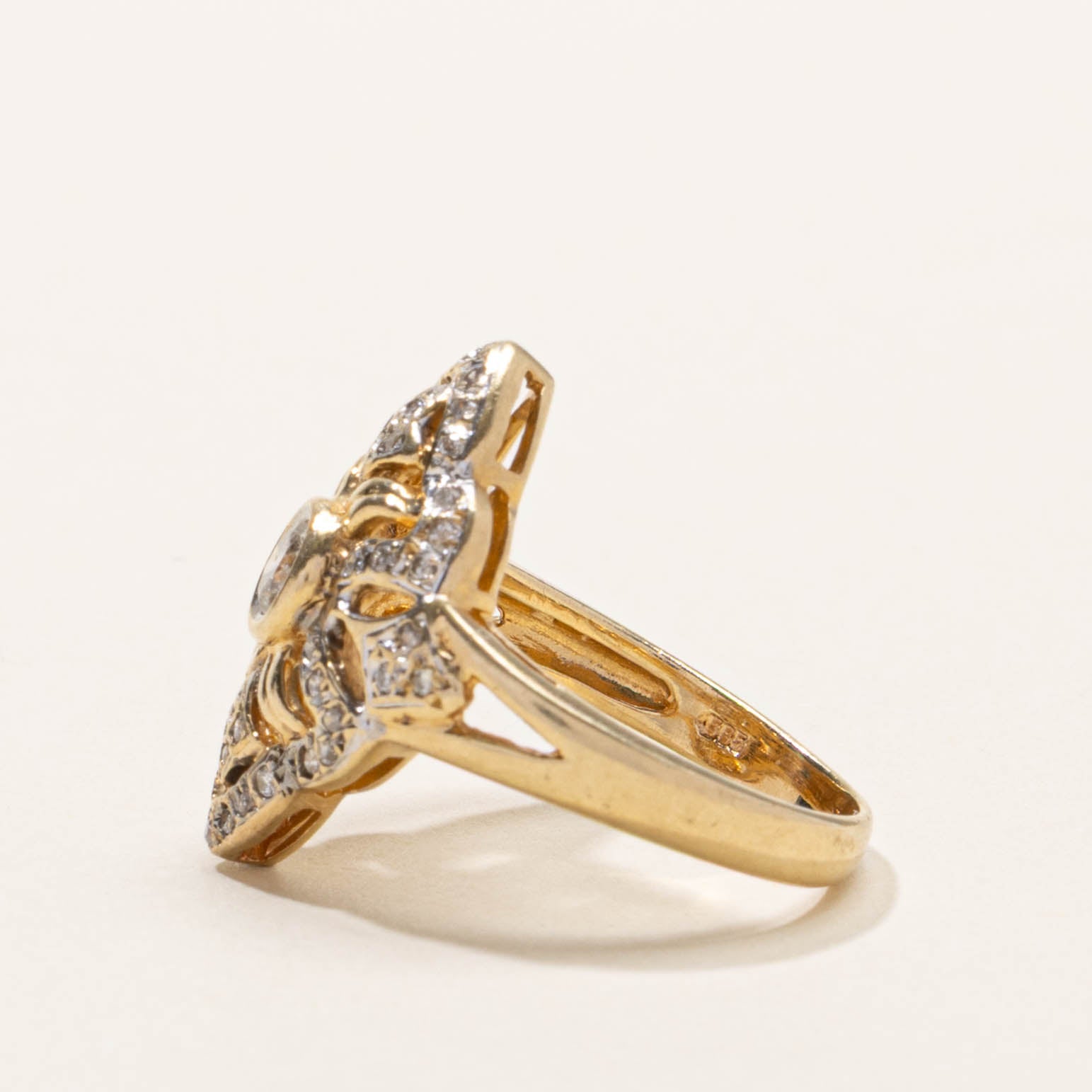 14k Bezel Set Diamond Ornate Openwork Ring | 0.30ctw | SZ 5.25