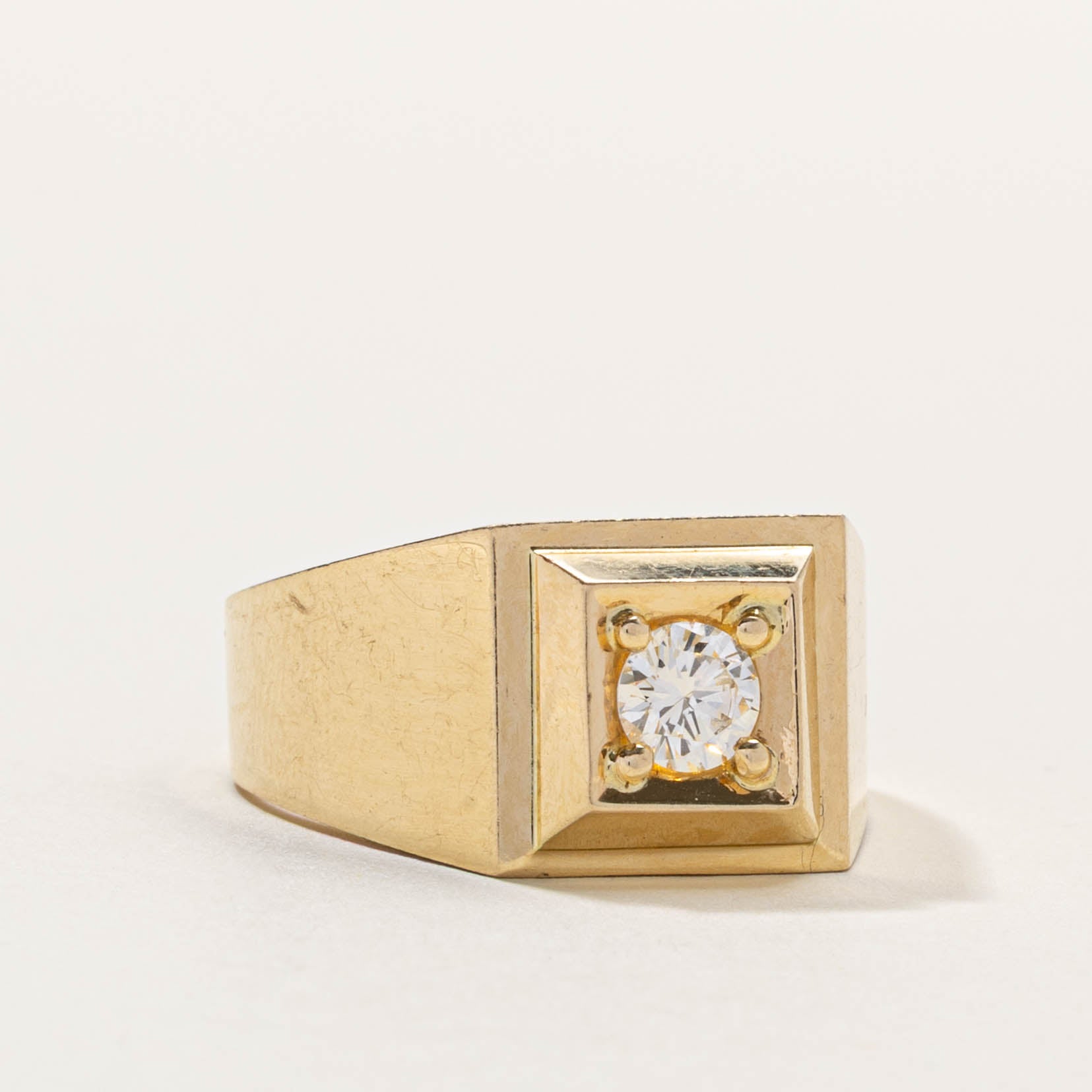 18k Round Brilliant Diamond Signet Ring | 0.38ct | SZ 8.5