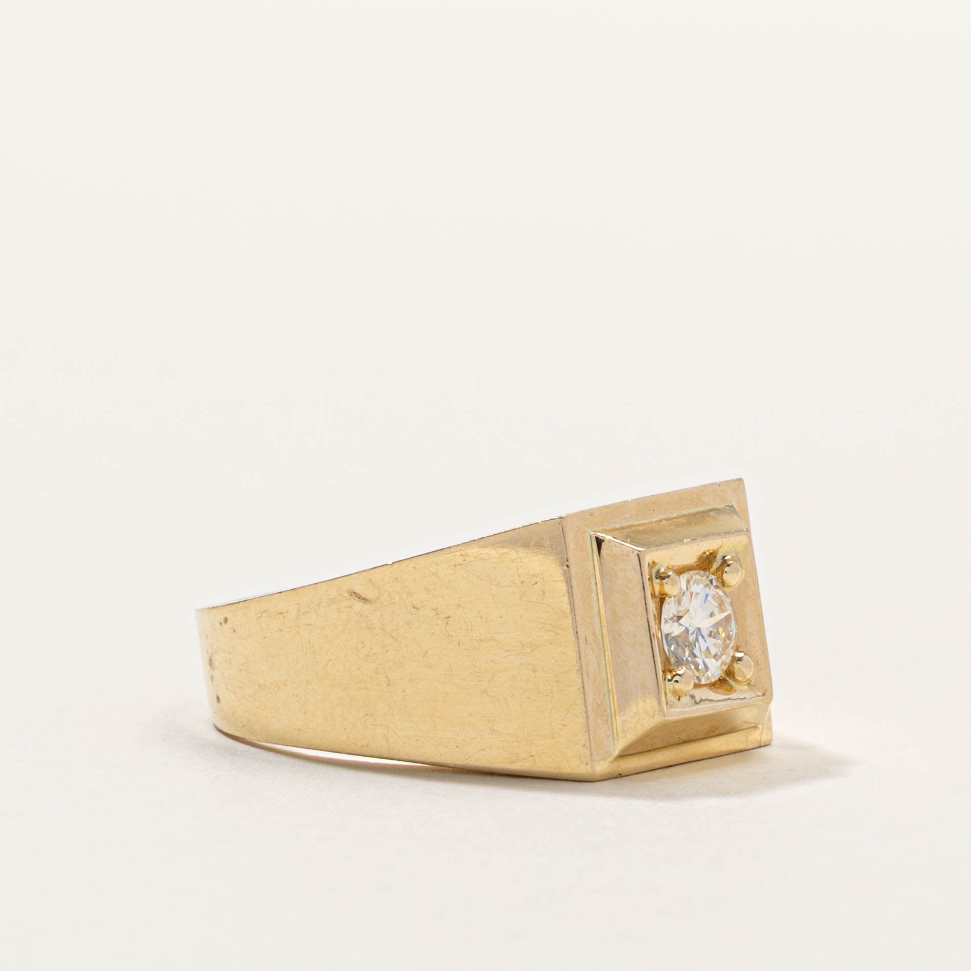 18k Round Brilliant Diamond Signet Ring | 0.38ct | SZ 8.5