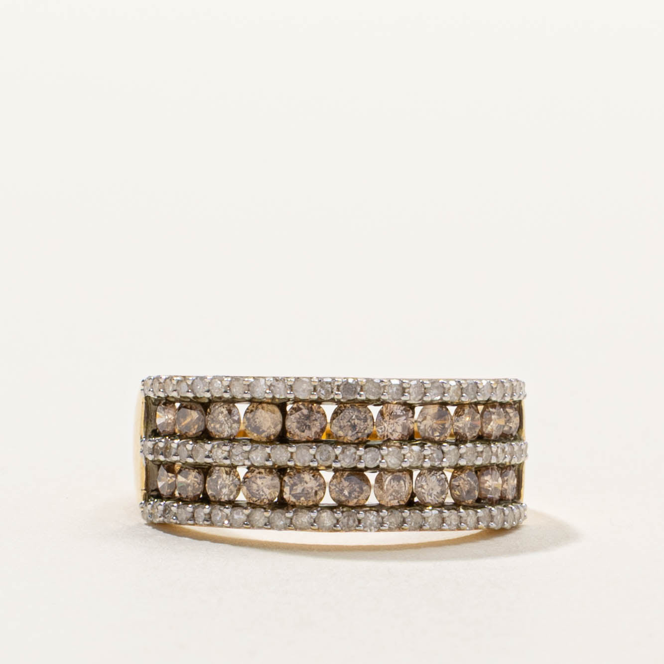 14k Semi Eternity Diamond Multi Row Ring | 0.89ctw | SZ 6.75