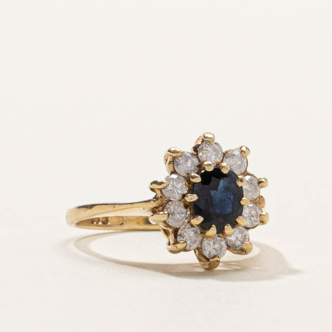 British Hallmarked 9k Sapphire & Diamond Petal Halo Ring | SZ 1.5