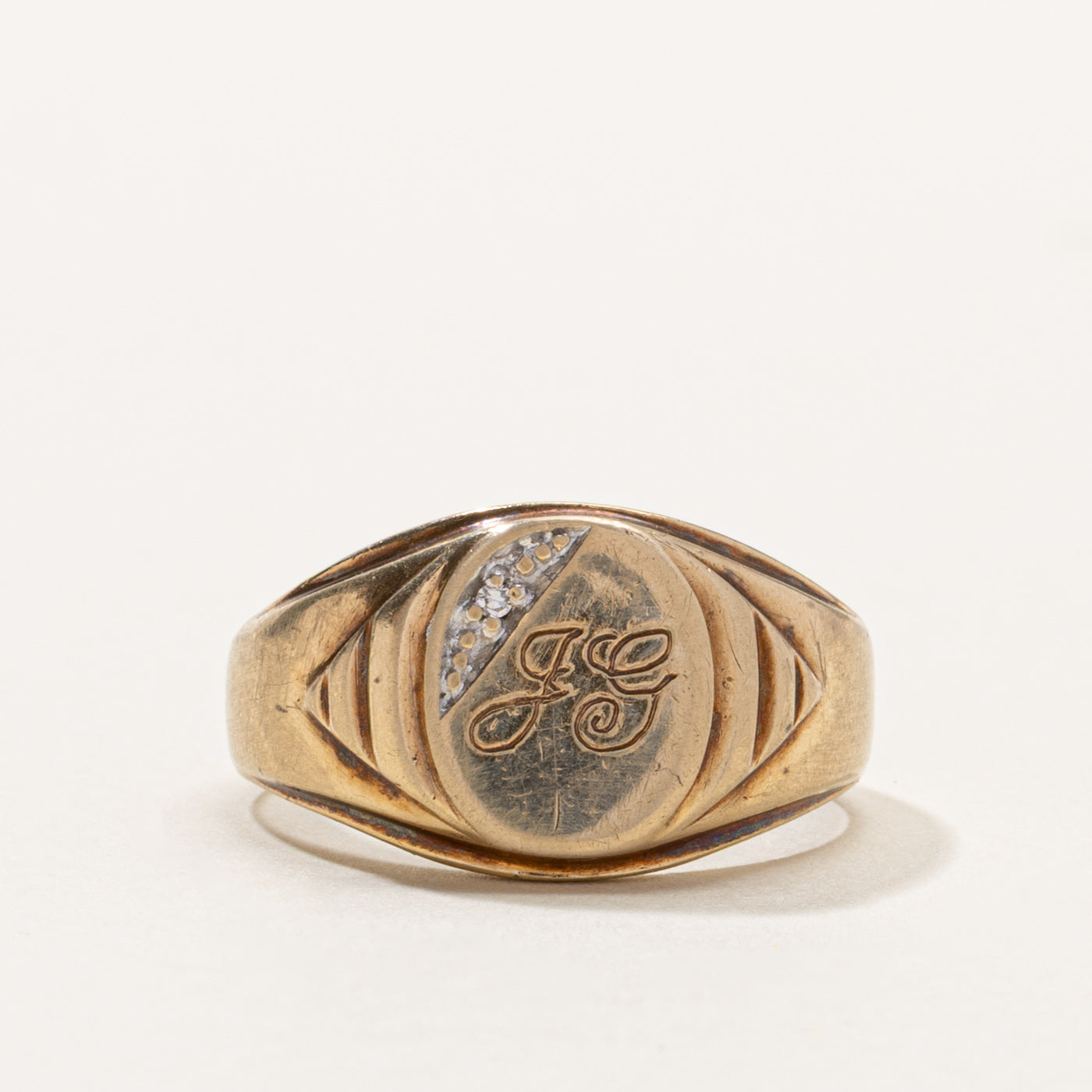 10k Diamond "JG" Initial Signet Ring | SZ 8.5
