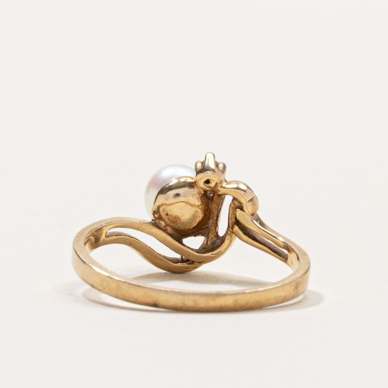 10k Pearl & Diamond Accented Wave Ring | SZ 5