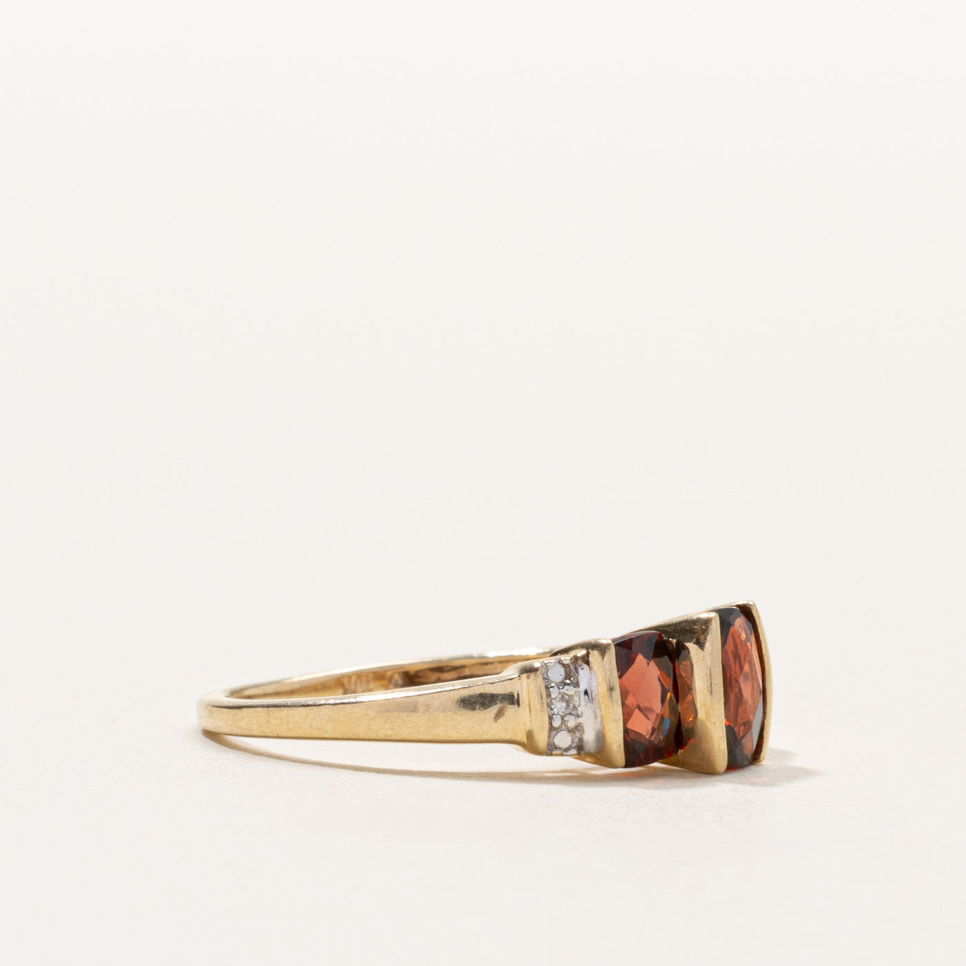 10k Three Stone Garnet & Diamond Accented Ring | SZ 6.25