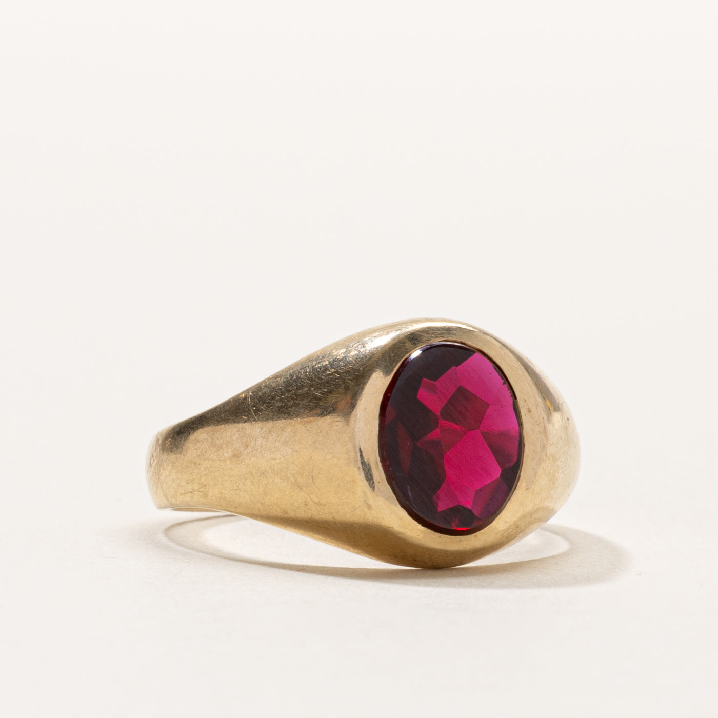 10k Bezel Set Synthetic Ruby Signet Ring | SZ 9.5