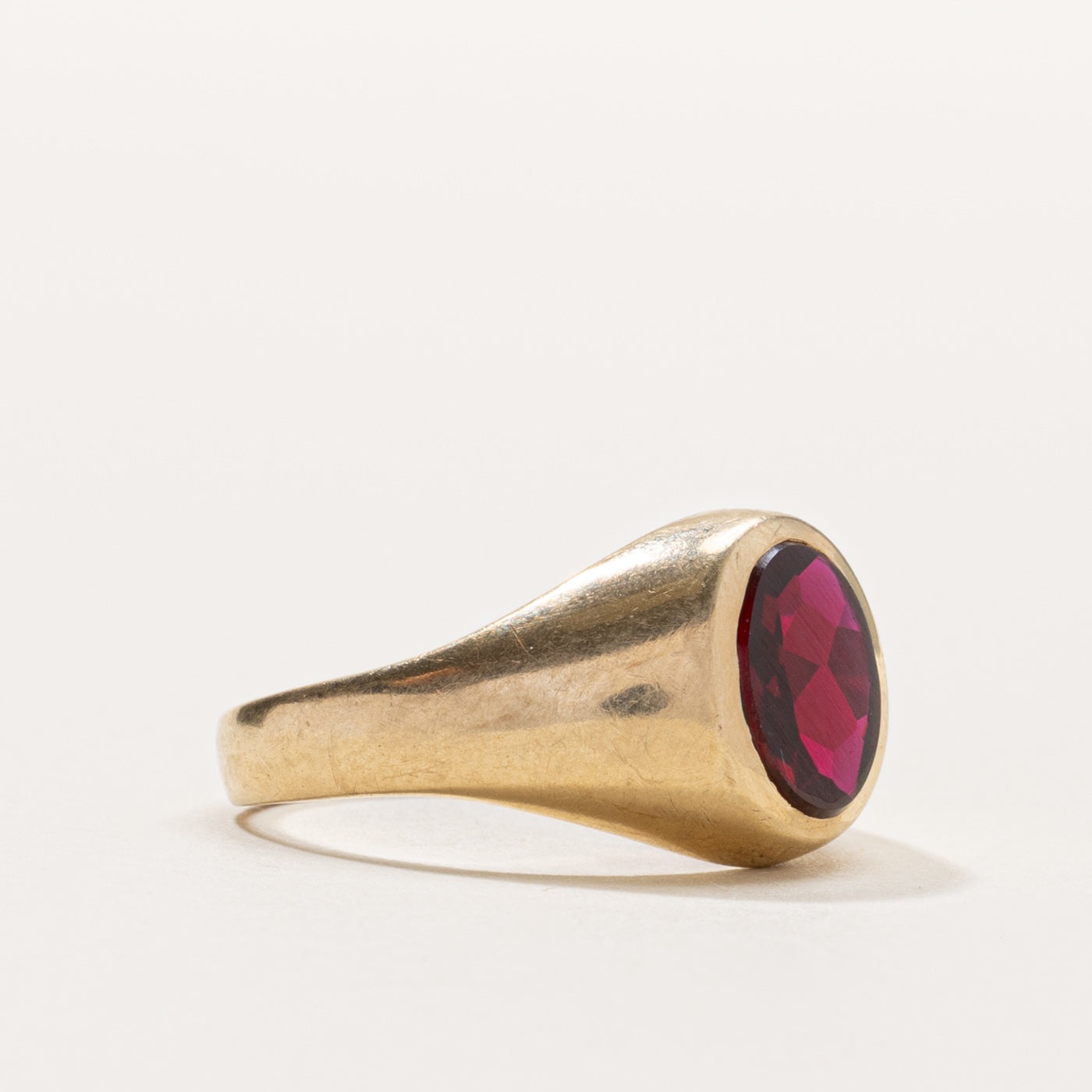 10k Bezel Set Synthetic Ruby Signet Ring | SZ 9.5