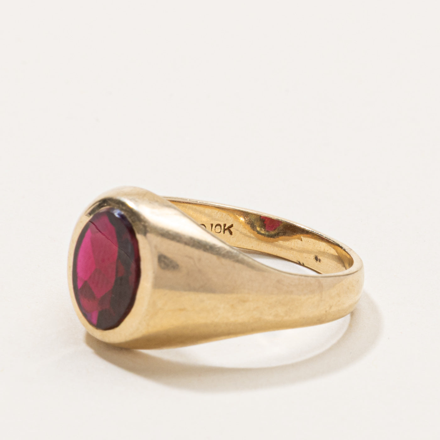 10k Bezel Set Synthetic Ruby Signet Ring | SZ 9.5