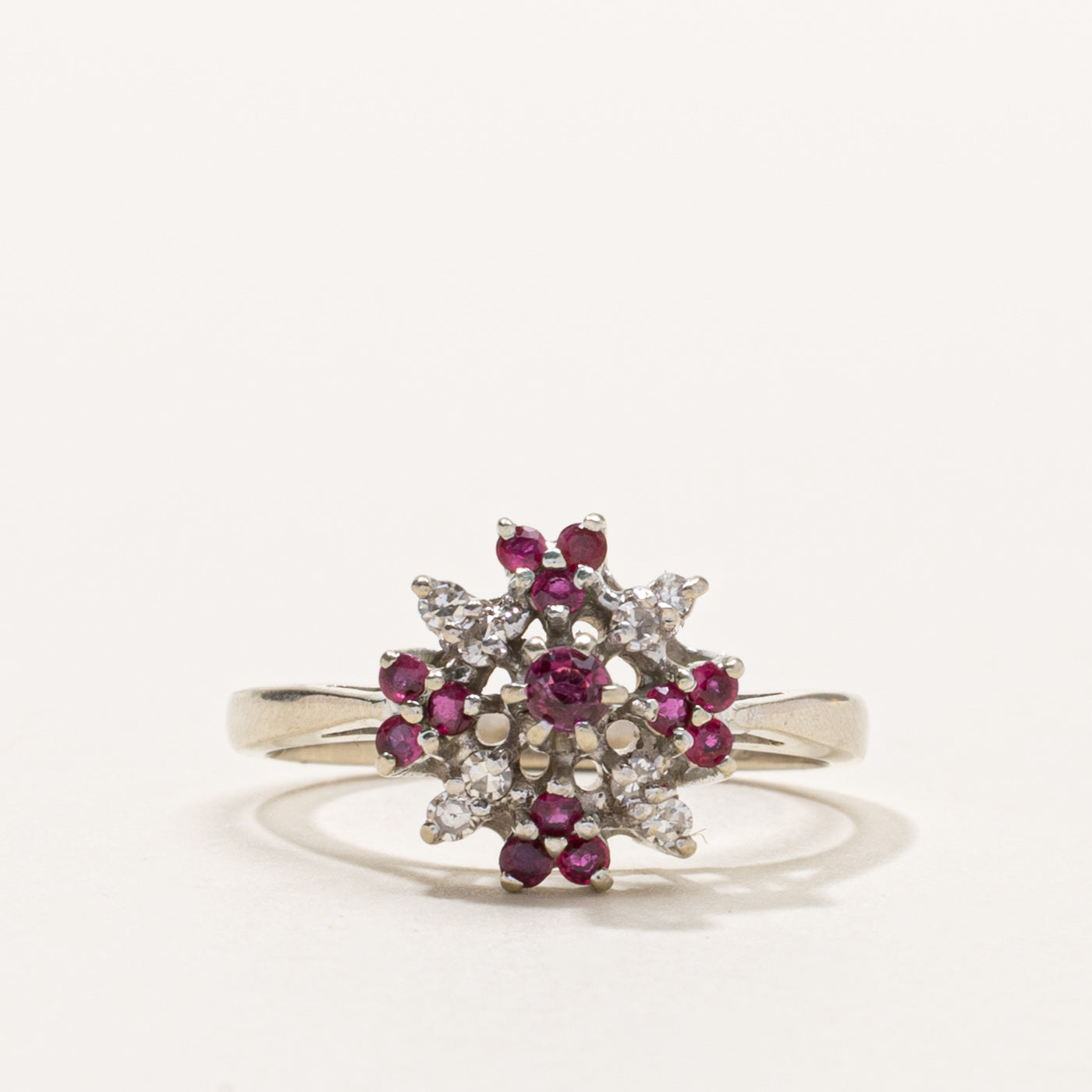 14k Ruby & Diamond Floral Cluster Ring | SZ 7