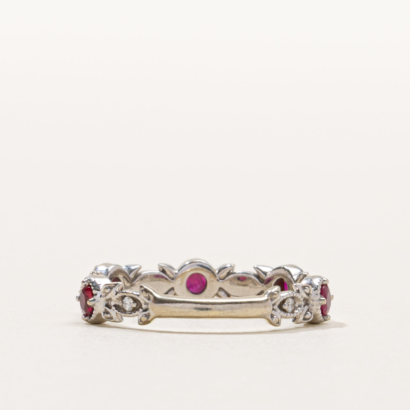 14k Ruby & Diamond Milgrain Floral Band | SZ 6