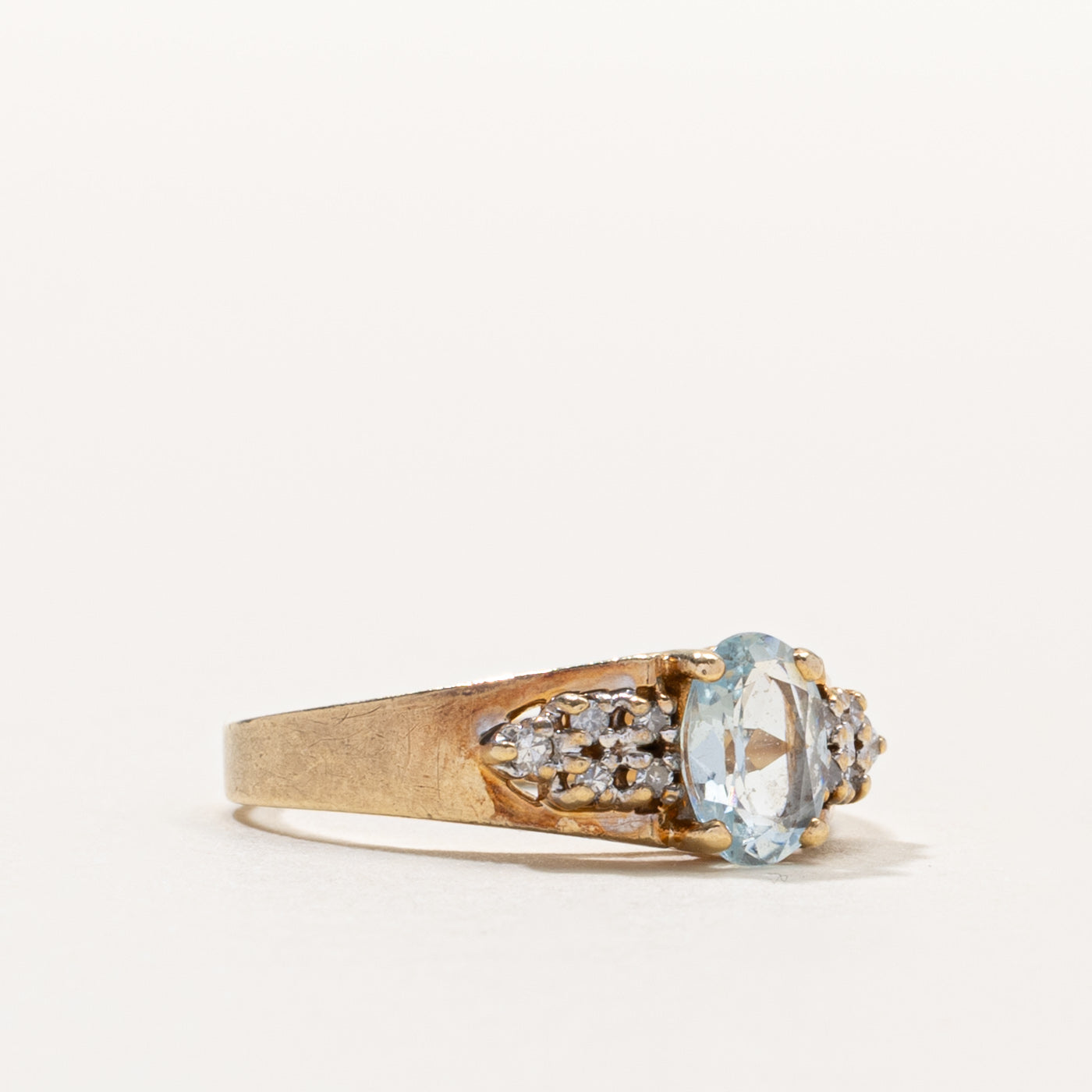 10k Aquamarine & Diamond Accented Ring | SZ 6