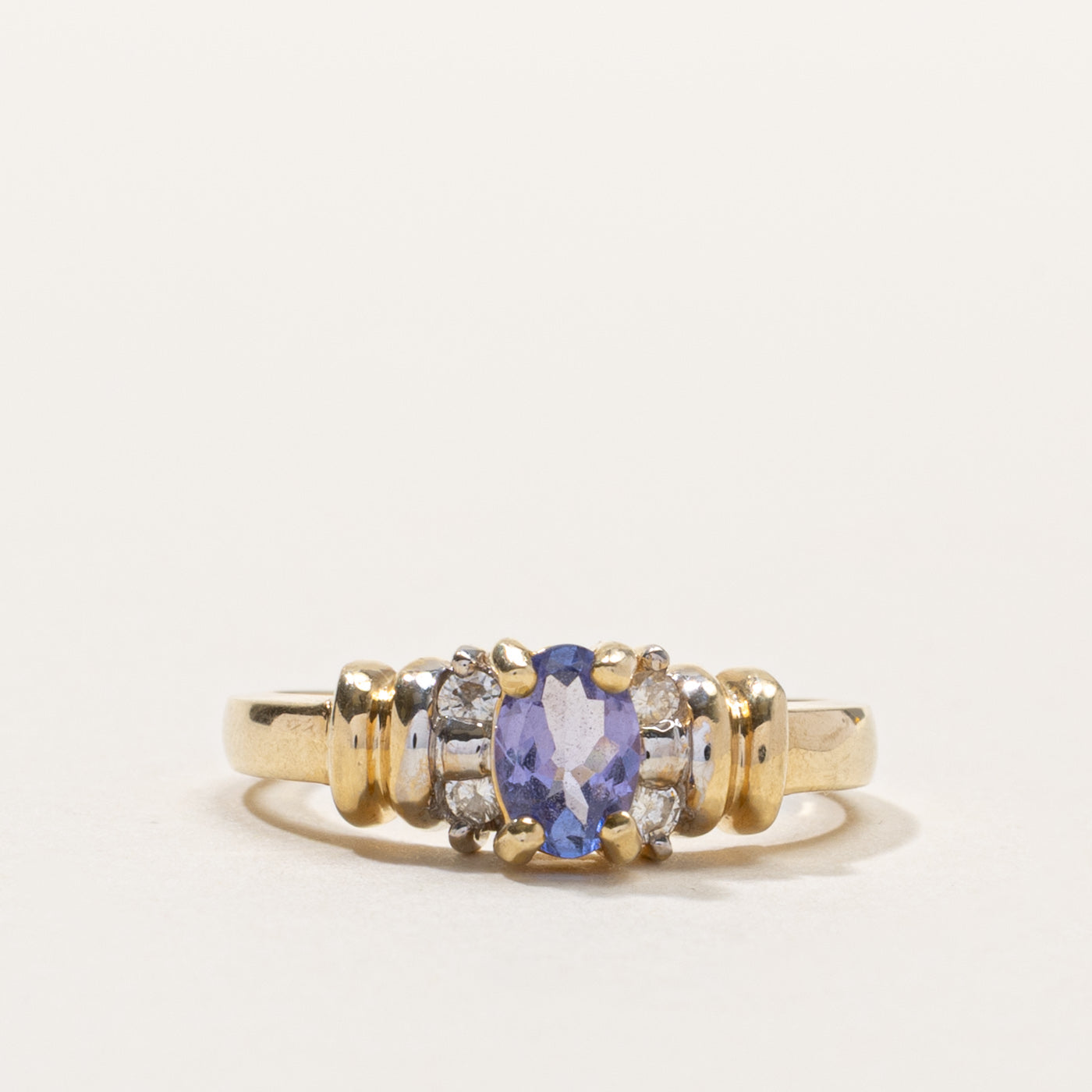 14k Tanzanite & Diamond Accented Grooved Ring | SZ 6.25