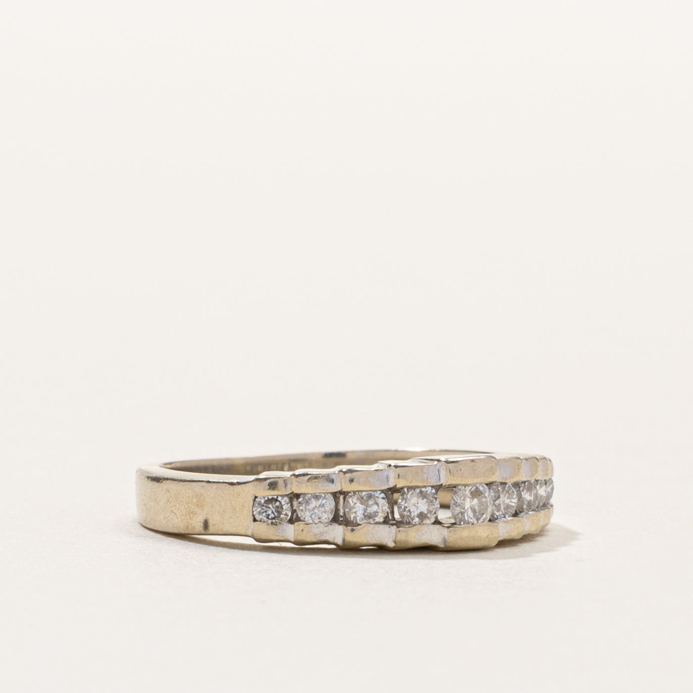14k Channel Set Semi Eternity Diamond Grooved Band | SZ 4.5
