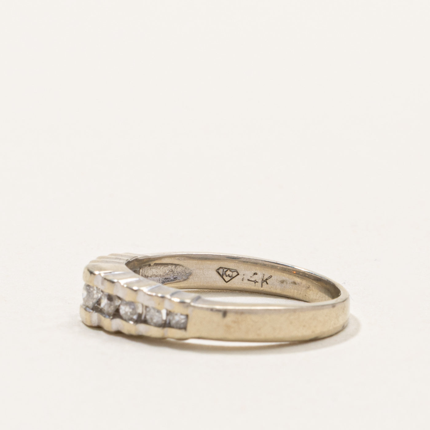 14k Channel Set Semi Eternity Diamond Grooved Band | SZ 4.5