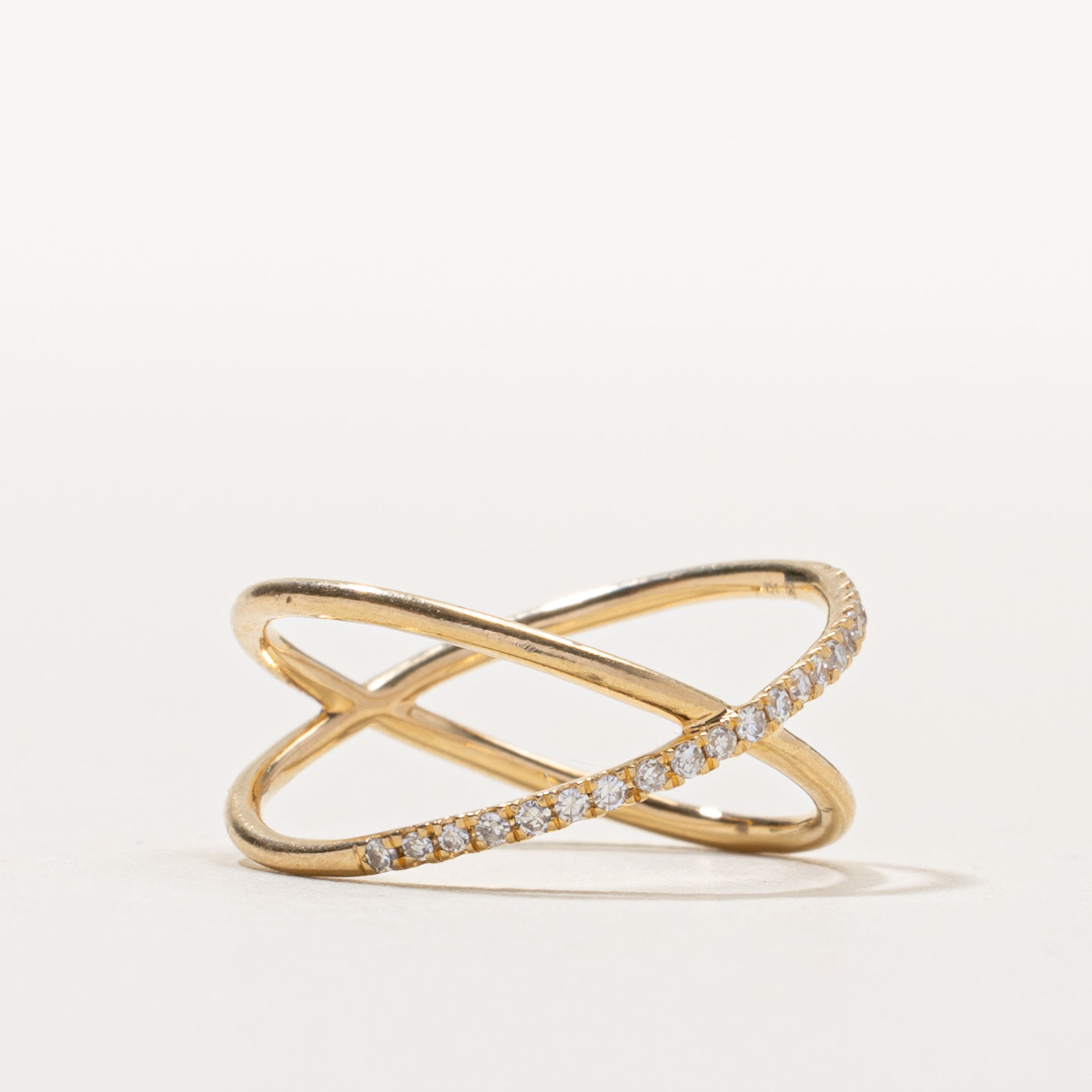 14k Pavé Set Diamond Crossover Ring | SZ 6.25