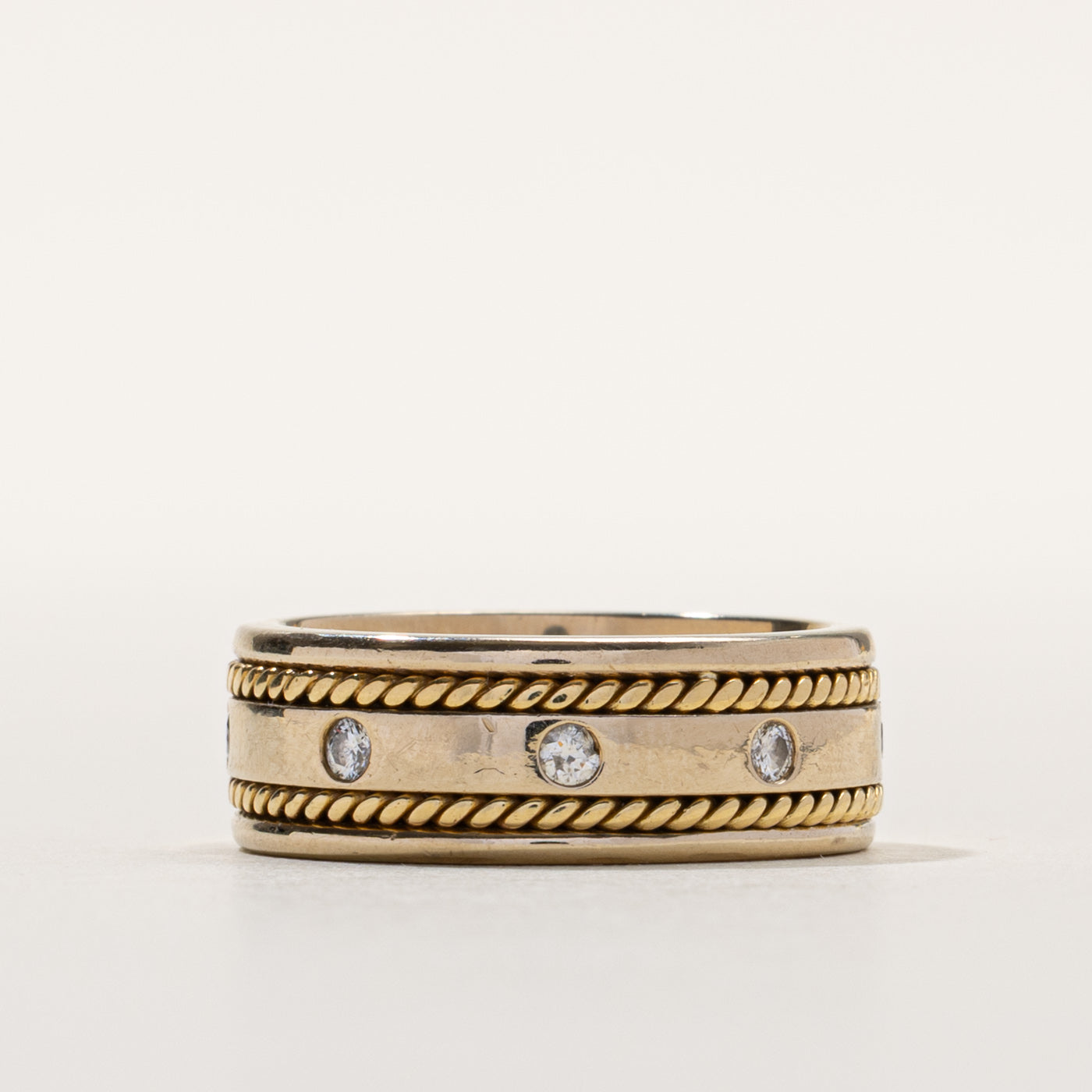 18k Diamond Rope Detail Band | 0.20ctw | 8.25mm | SZ 9.75