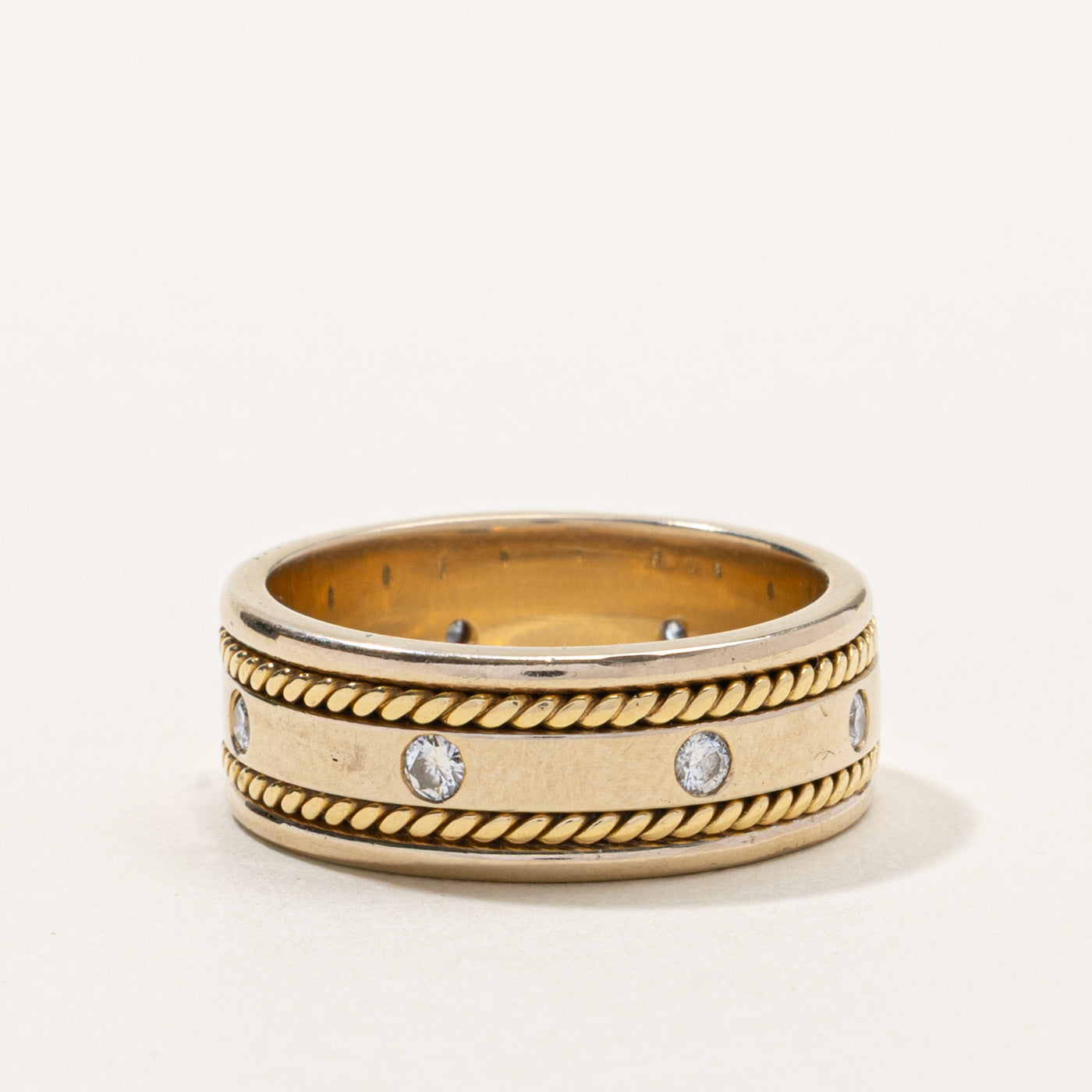 18k Diamond Rope Detail Band | 0.20ctw | 8.25mm | SZ 9.75