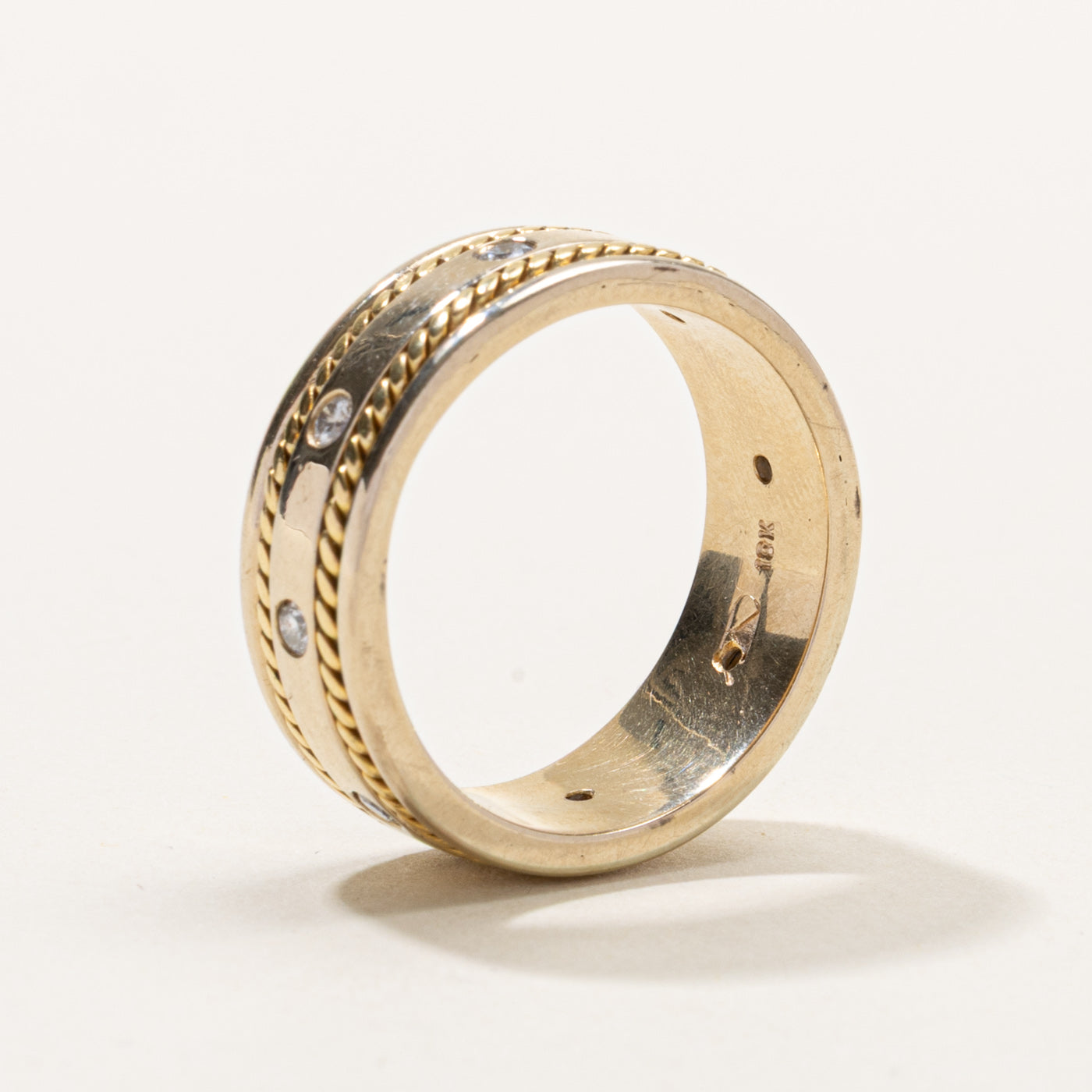 18k Diamond Rope Detail Band | 0.20ctw | 8.25mm | SZ 9.75