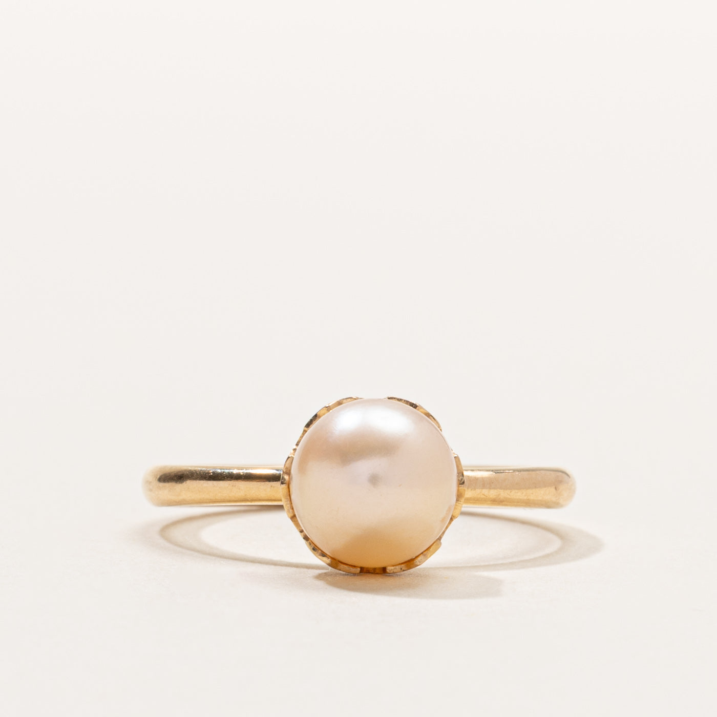 ‘Birks’ 18k Solitaire Pearl Ring | SZ 8.25