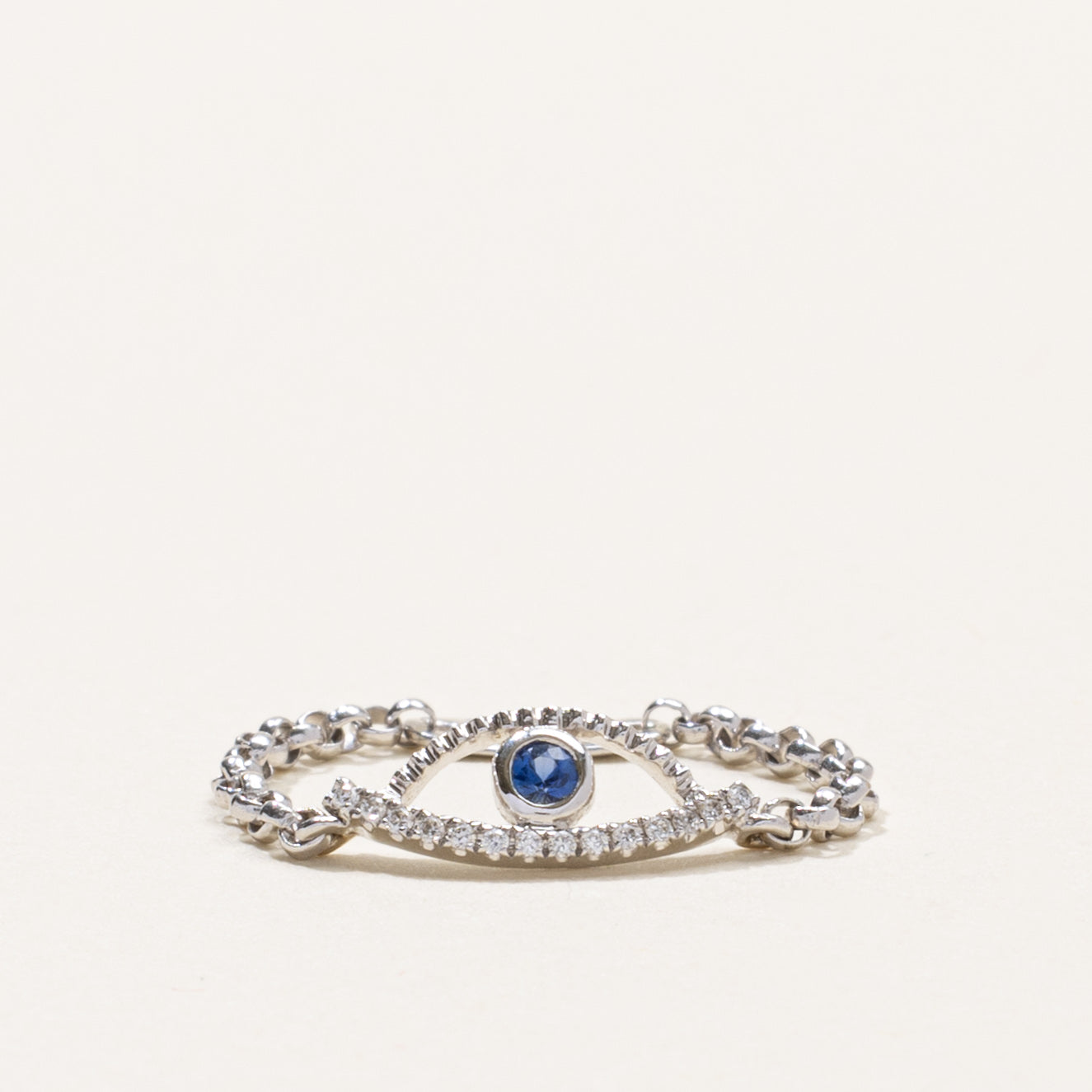 18k Sapphire & Diamond Evil Eye Chain Ring | SZ 4