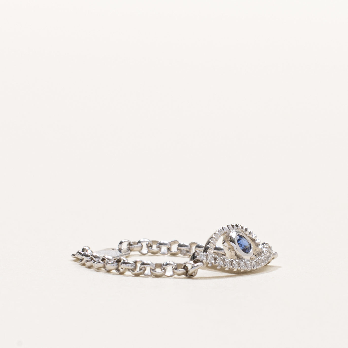 18k Sapphire & Diamond Evil Eye Chain Ring | SZ 4