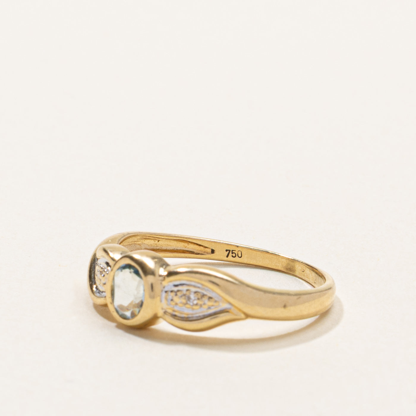 18k Bezel Set Aquamarine & Diamond Ring | SZ 6.75
