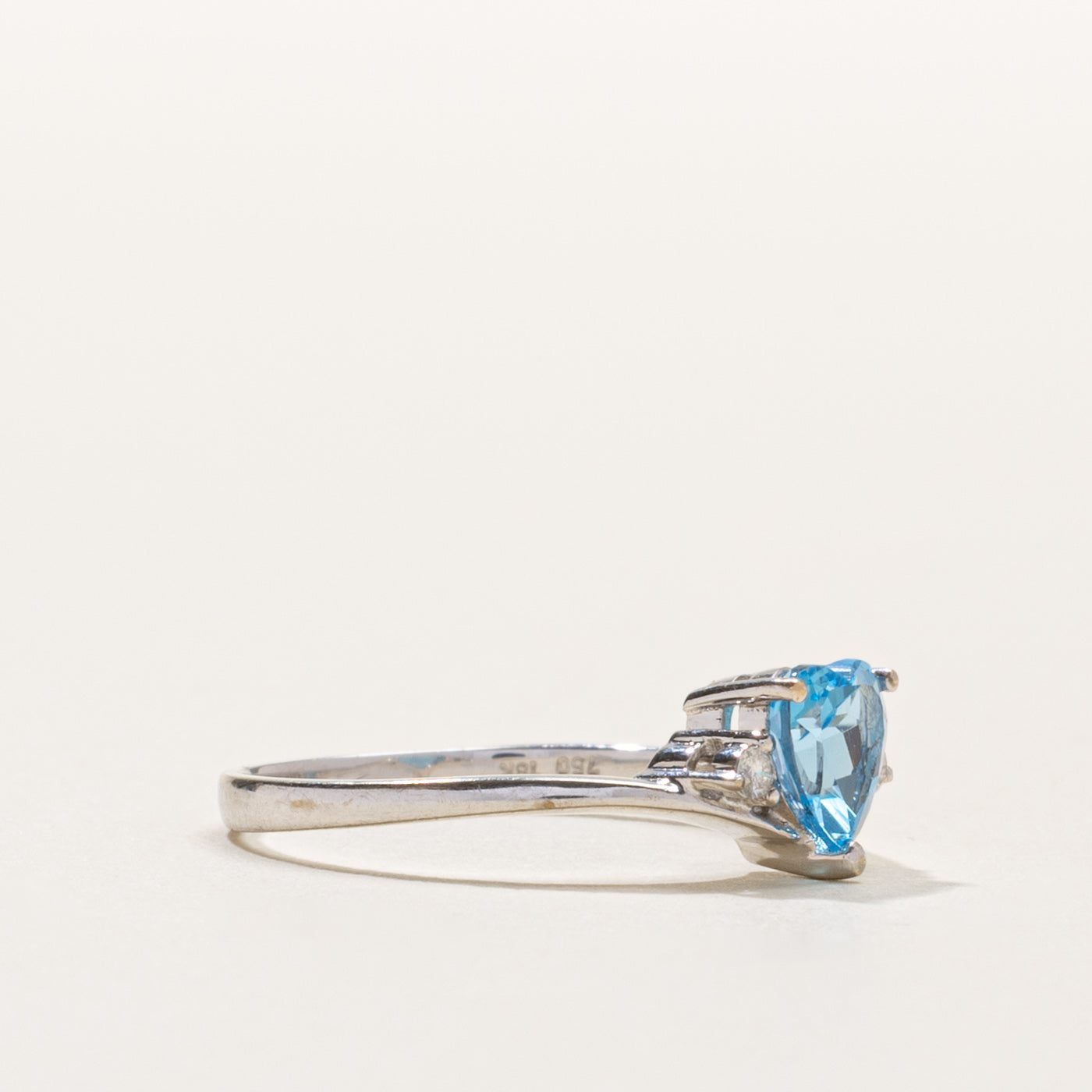 18k Heart Cut Blue Topaz & Diamond Ring | SZ 6.75