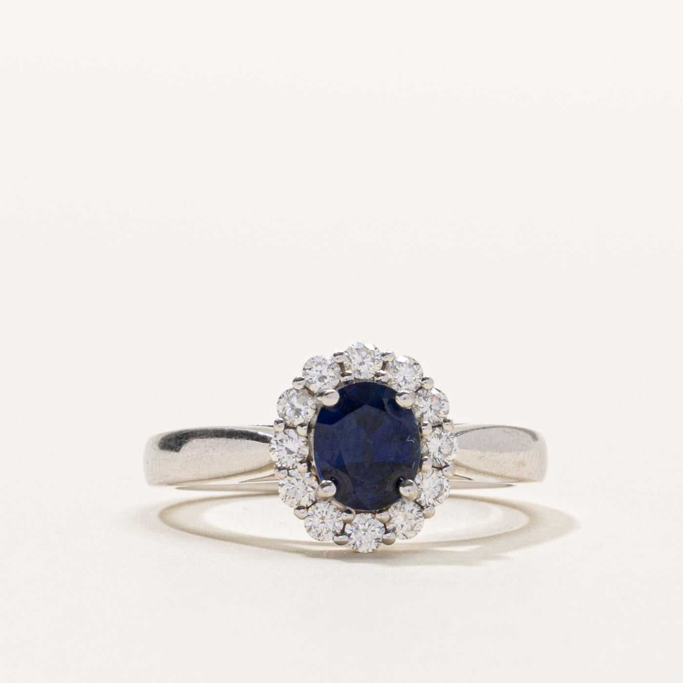 14k Oval Cut Sapphire & Diamond Halo Ring | 1.00ct, 0.24ctw | SZ 6