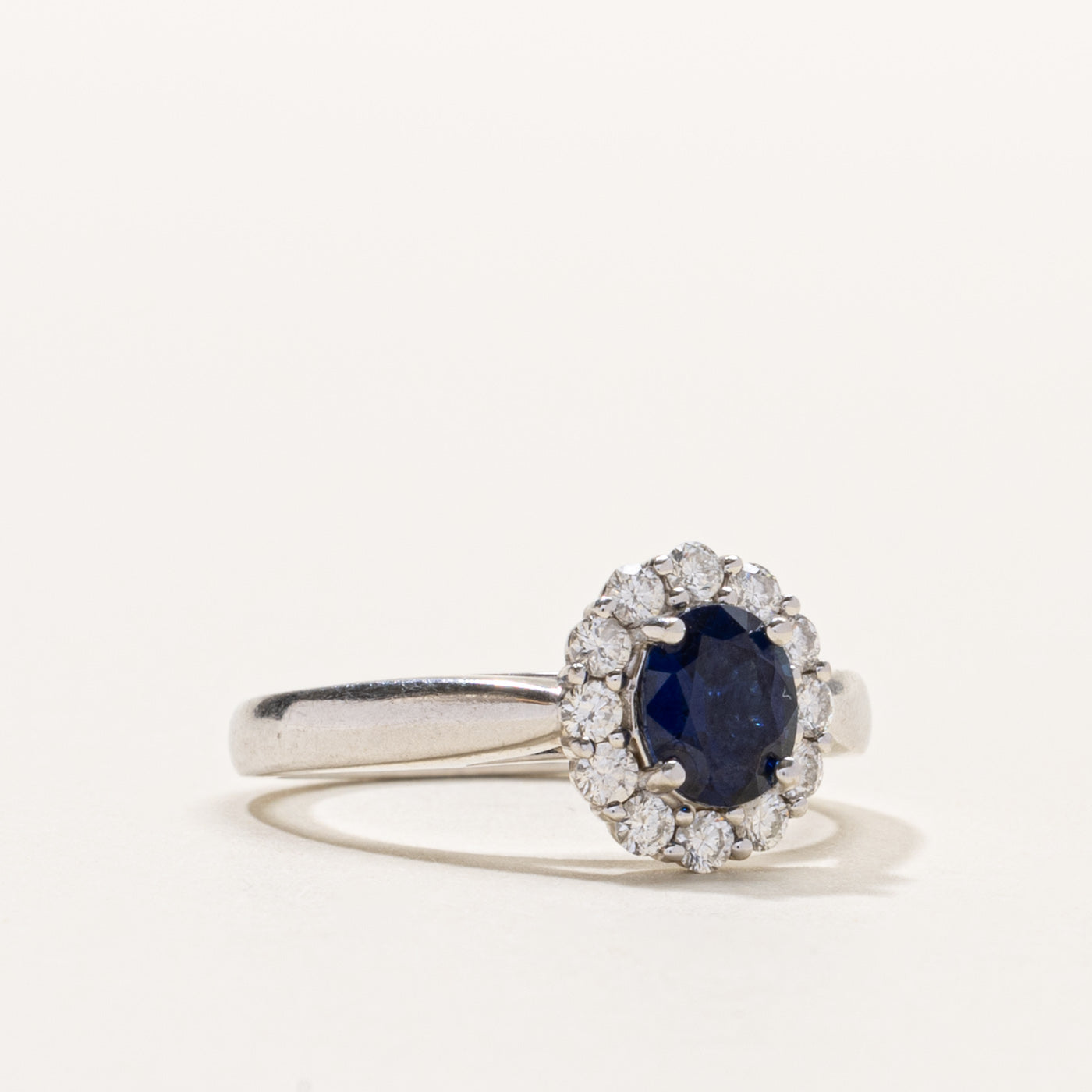 14k Oval Cut Sapphire & Diamond Halo Ring | 1.00ct, 0.24ctw | SZ 6