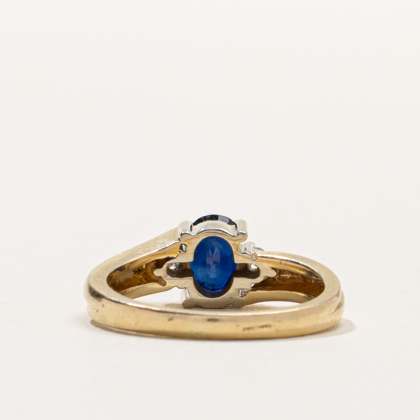 14k Sapphire & Diamond Grooved Ring | SZ 6