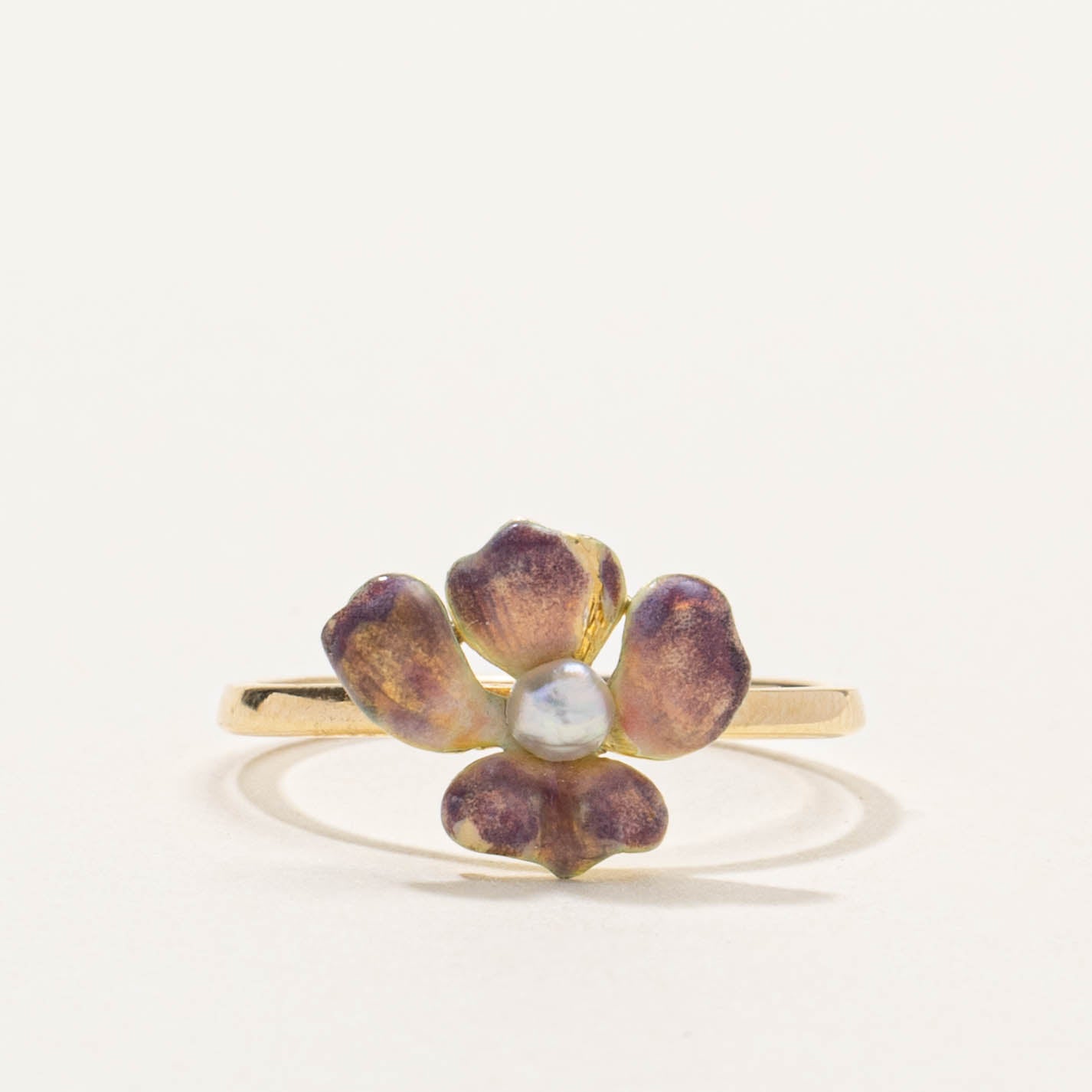 14k Pearl & Enamel Violet Ring | SZ 6.5