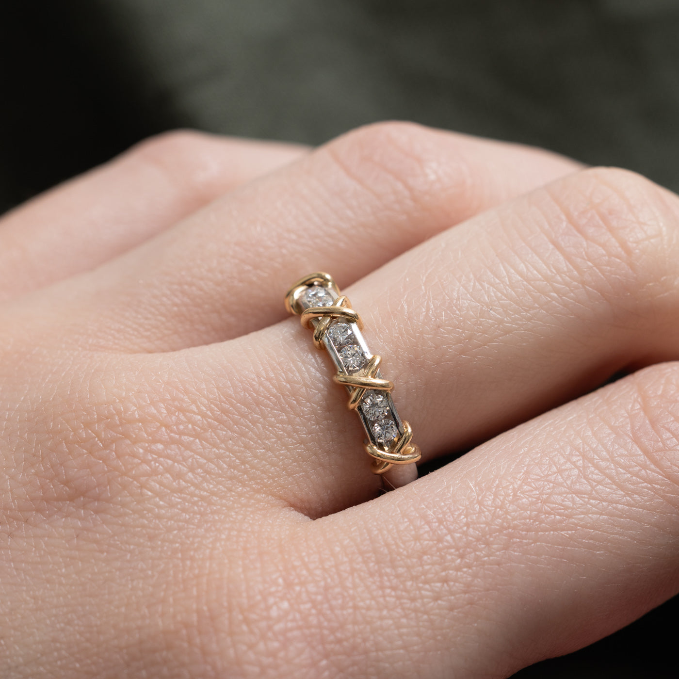 14k Two Tone Channel Set Diamond X Band | 0.25ctw | 4.65mm | SZ 6.25