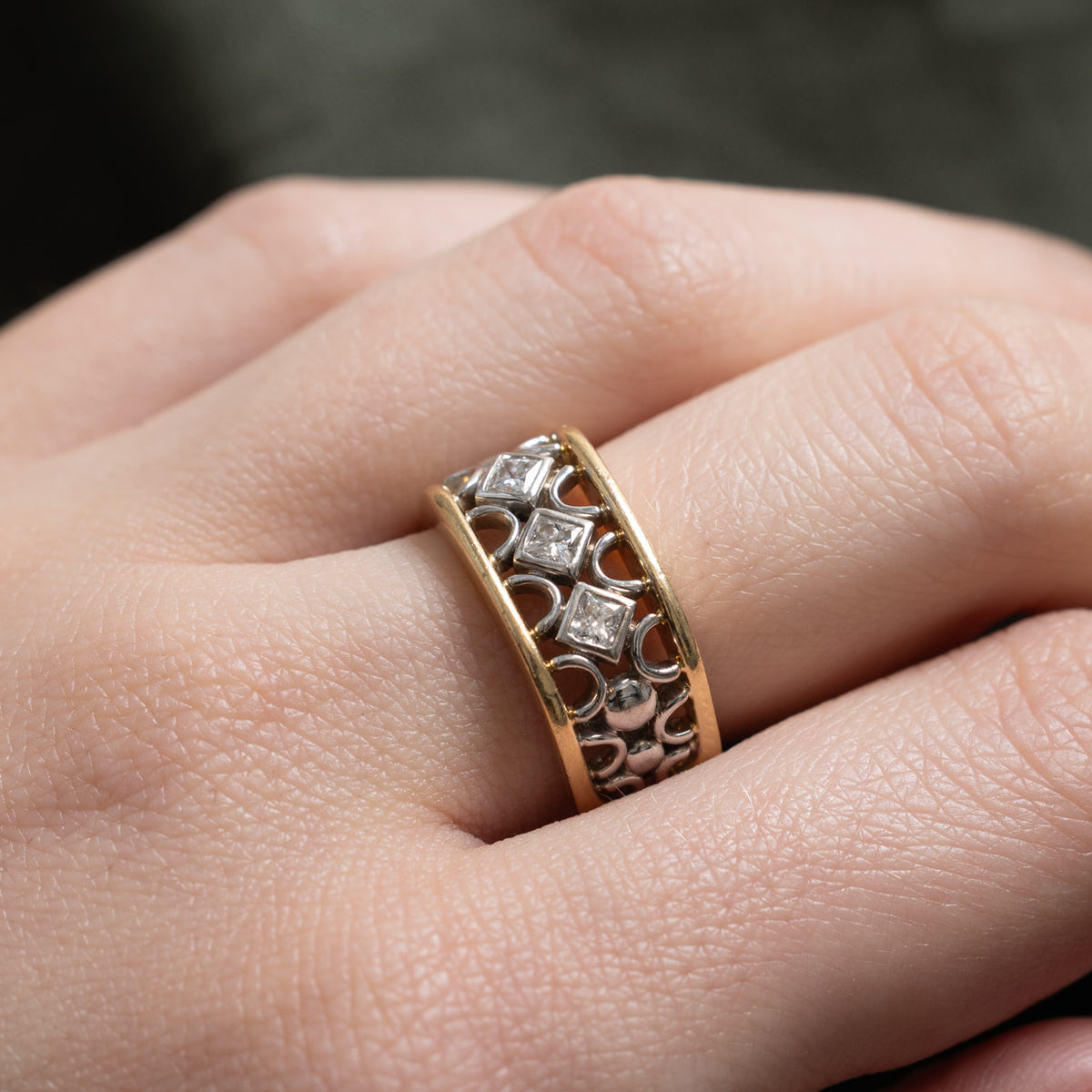 14k Princess Cut Diamond Openwork Geometric Band | 0.30ctw | 9.10mm | SZ 6.25
