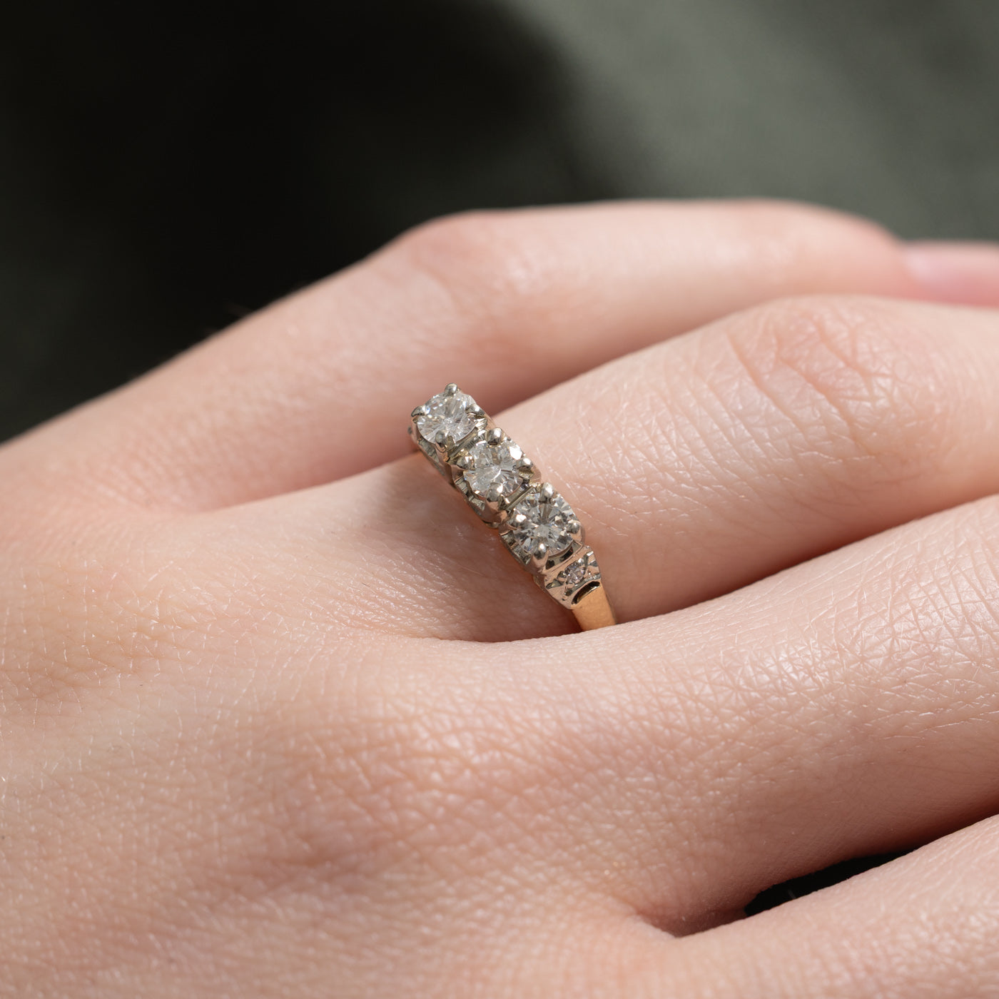 14k Three Stone Diamond Accented Ring | 0.51ctw | SZ 5.75