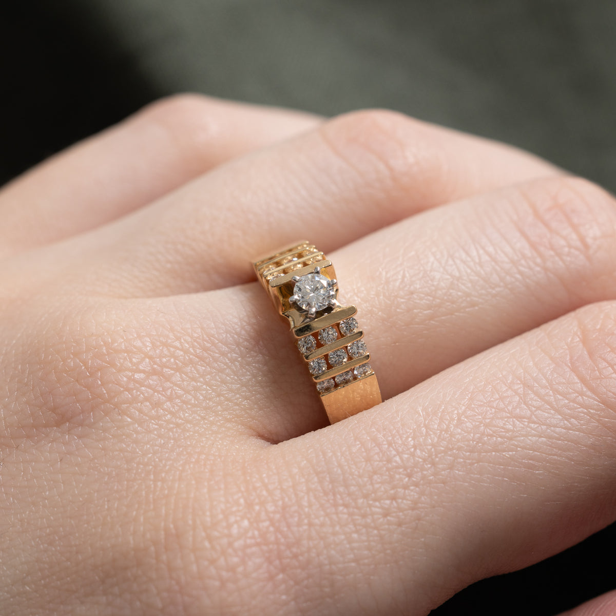 14k Diamond Channel Set Accented Grooved Ring | 0.43ctw | SZ 7