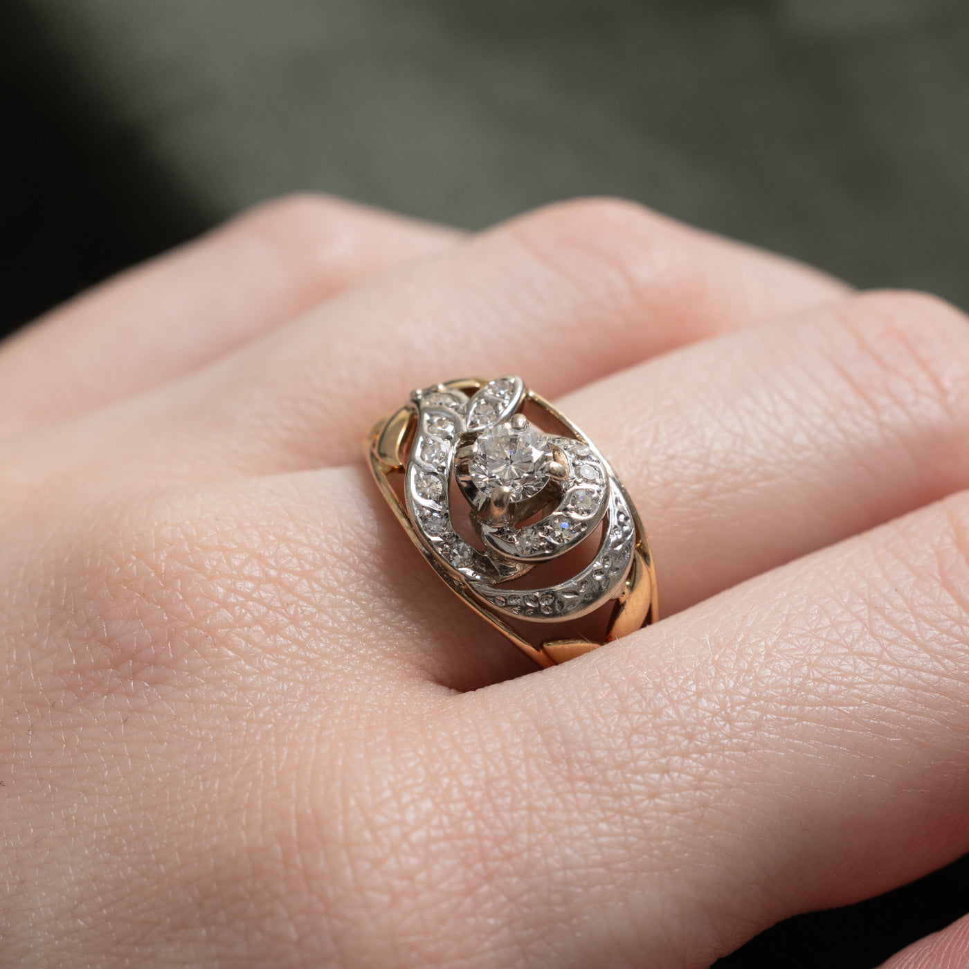 Two Tone Gold Diamond Openwork Floral Ring | 0.59ctw | SZ 8.25