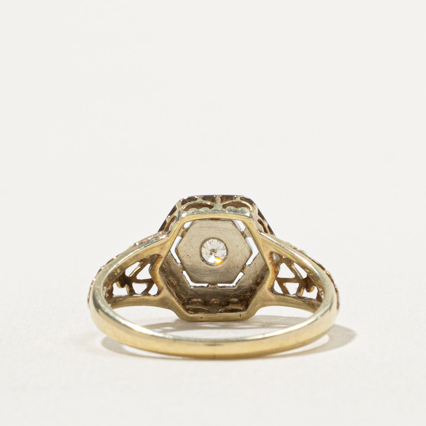 14k Two Tone Diamond Openwork Hexagon Ring | 0.05ct | SZ 4.5