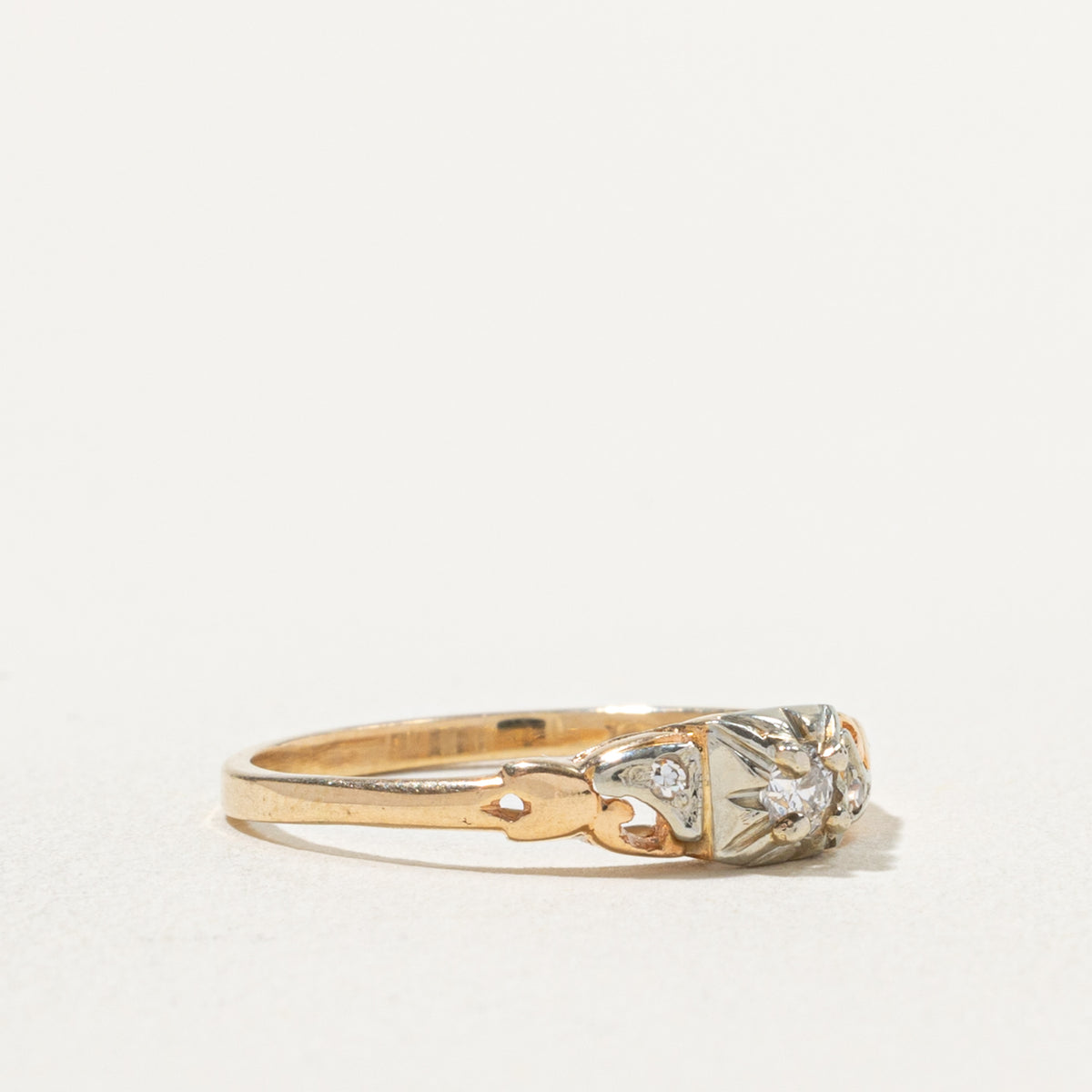 14k Two Tone Illusion Set Diamond Textured Heart Ring | 0.12ctw | SZ 7.75