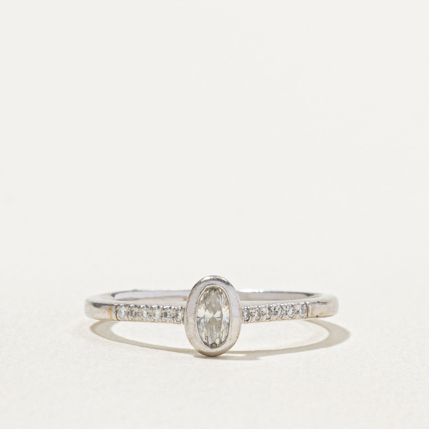 10k Bezel Set Diamond Accented Petite Ring | 0.14ctw | SZ 5.75