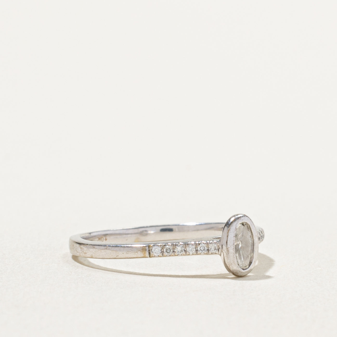 10k Bezel Set Diamond Accented Petite Ring | 0.14ctw | SZ 5.75