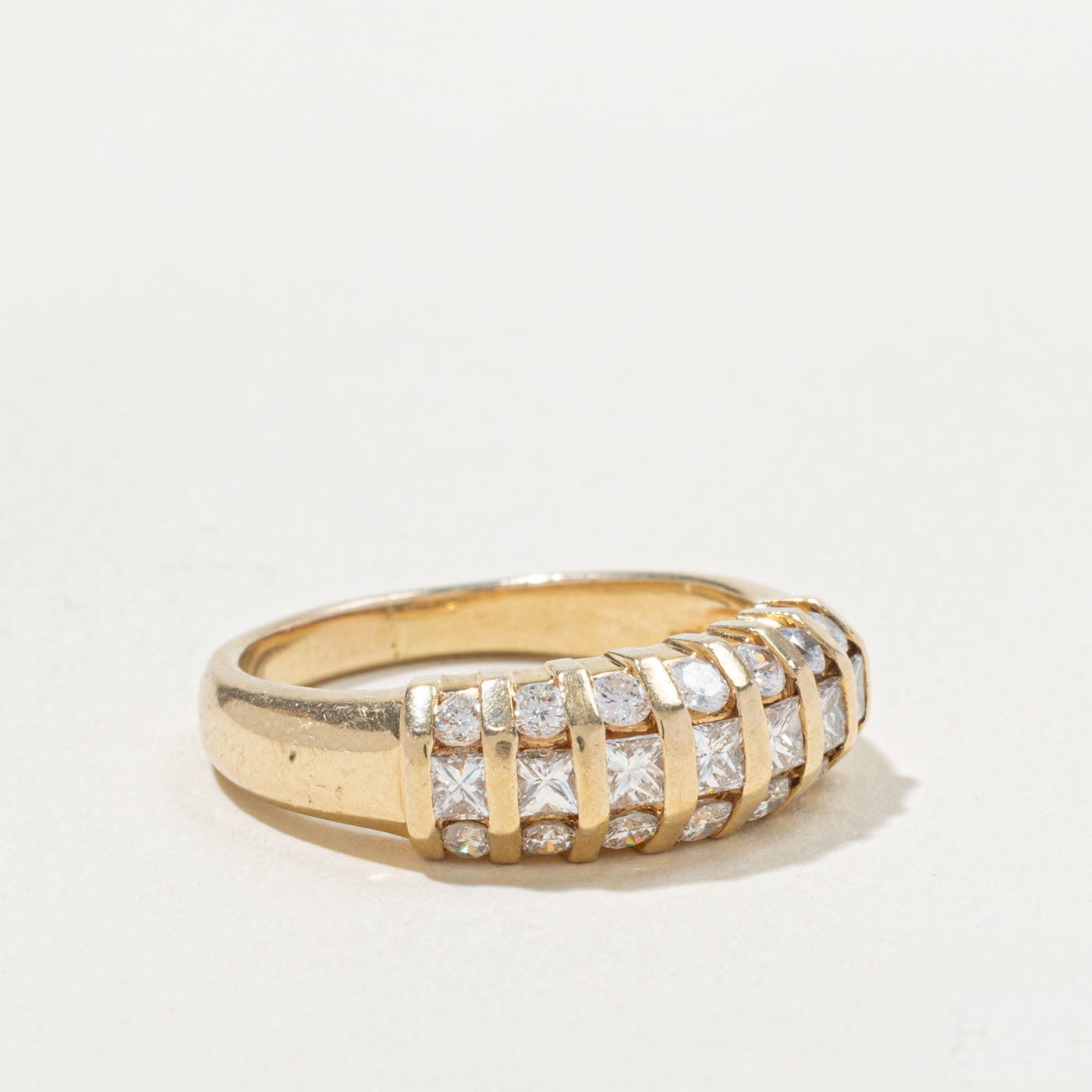 14k Multi Row Mixed Cut Diamond Grooved Dome Ring | 1.11ctw | SZ 7.75