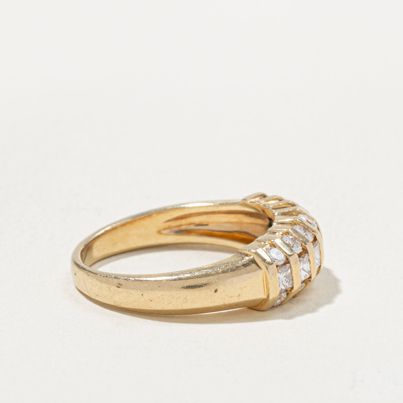 14k Multi Row Mixed Cut Diamond Grooved Dome Ring | 1.11ctw | SZ 7.75