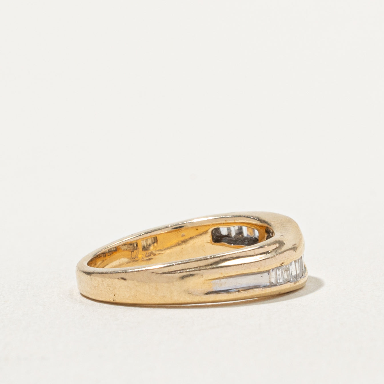 14k Semi Eternity Baguette Cut Diamond Wave Band | 0.12ctw | 4.6mm | SZ 4