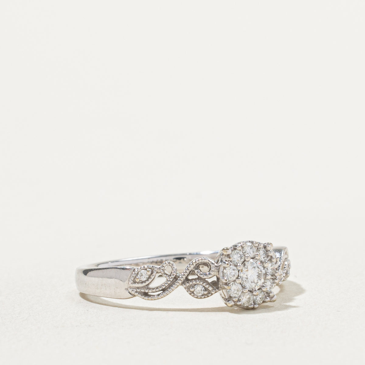 10k Diamond Cluster Scrollwork Floral Ring | 0.34ctw | SZ 10